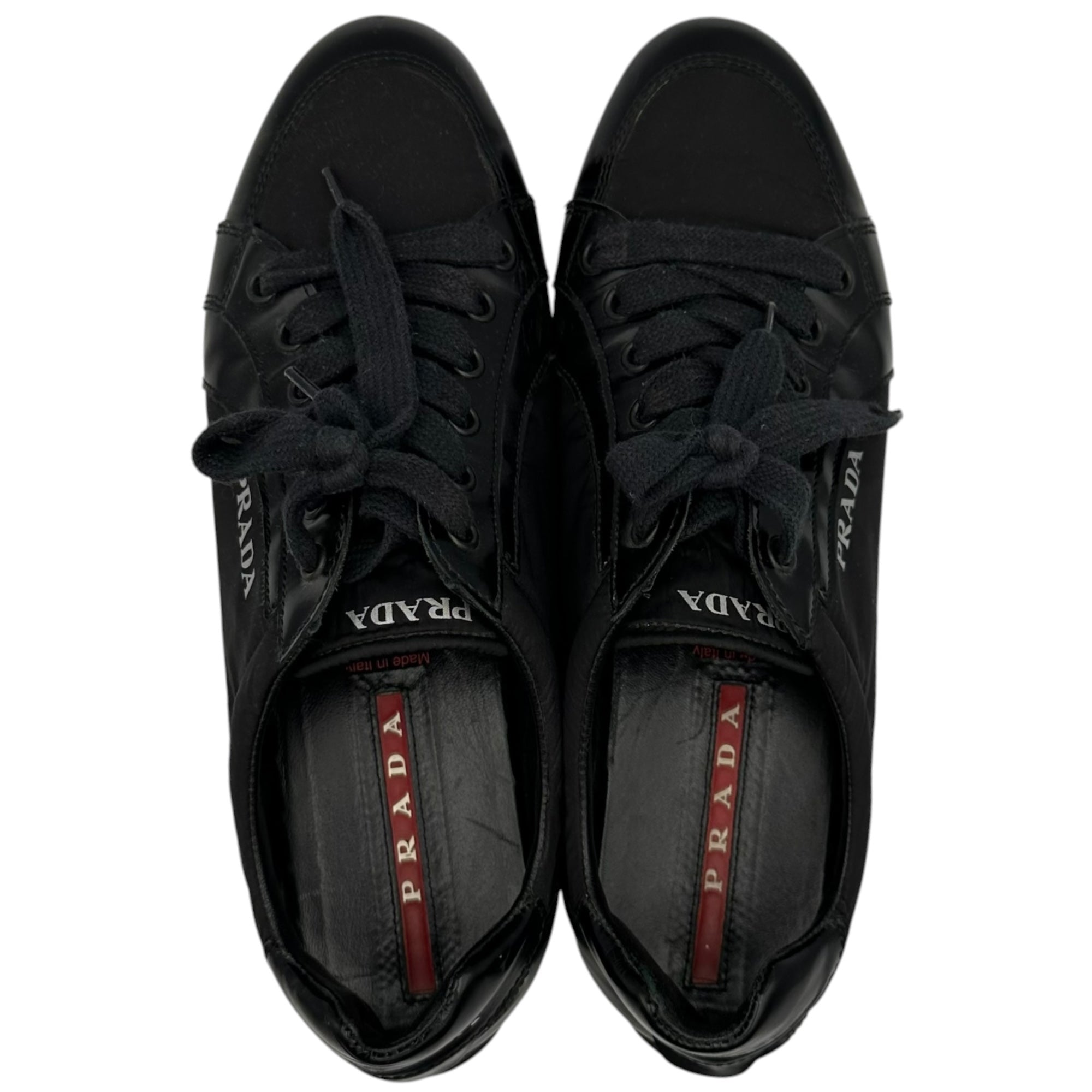 PRADA SPORT(プラダスポーツ) Low-Profile Nylon Leather Sneakers 薄底 ナイロン レザー スニーカー 4703 38(24.5cm程度) ブラック