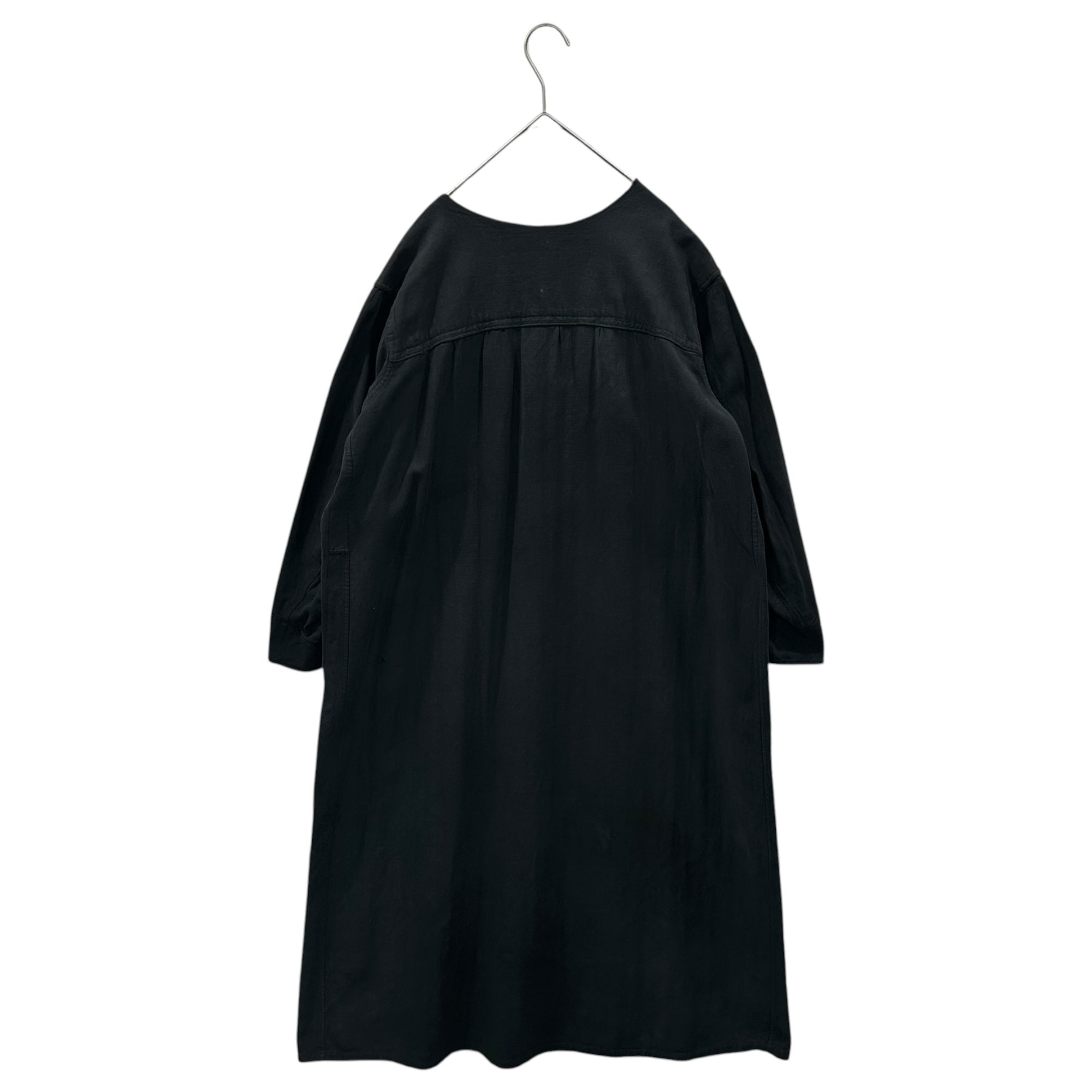 Euro vintage(ヨーロッパヴィンテージ) 30’~40's small pocket and v-neck cotton nighty/dress 表記無し(Lサイズ程度) ブラック/後染め加工 所々に染み/リペア跡あり