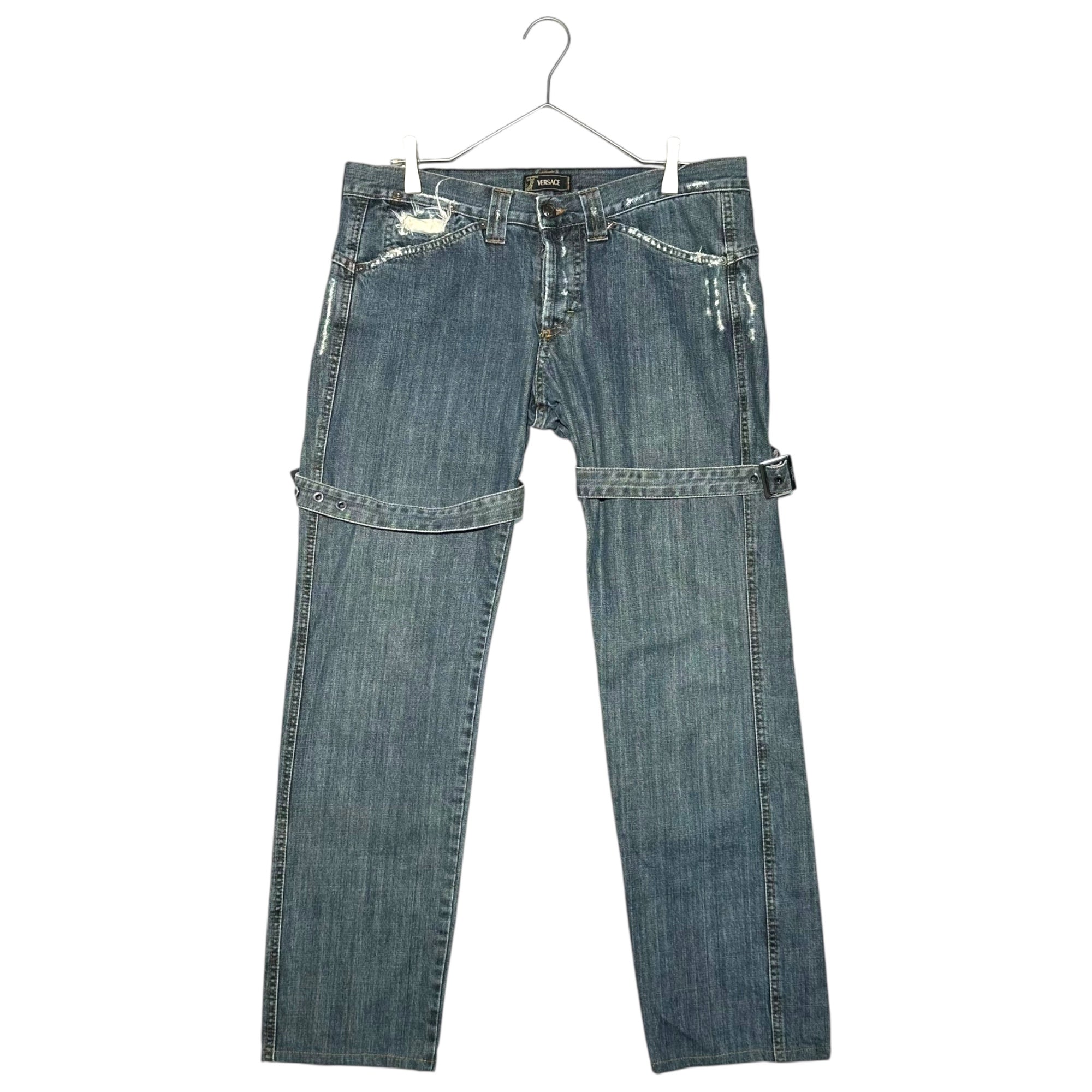 VERSACE(ヴェルサーチヴェルサーチェ) 00's Straight Bondage Denim Pants ストレート ボンテージ デニム パンツ 34 インディゴ