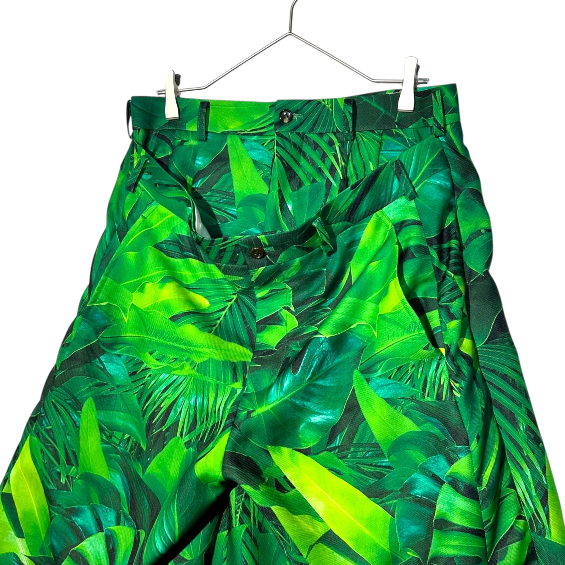COMME des GARCONS HOMME PLUS(コムデギャルソンオムプリュス) 24SS Leaf Pattern All-Over Print Layered Half Pants リーフ 総柄 プリント レイヤード ハーフ パンツ PM-P030 S グリーン AD2023 ダブル ウエスト