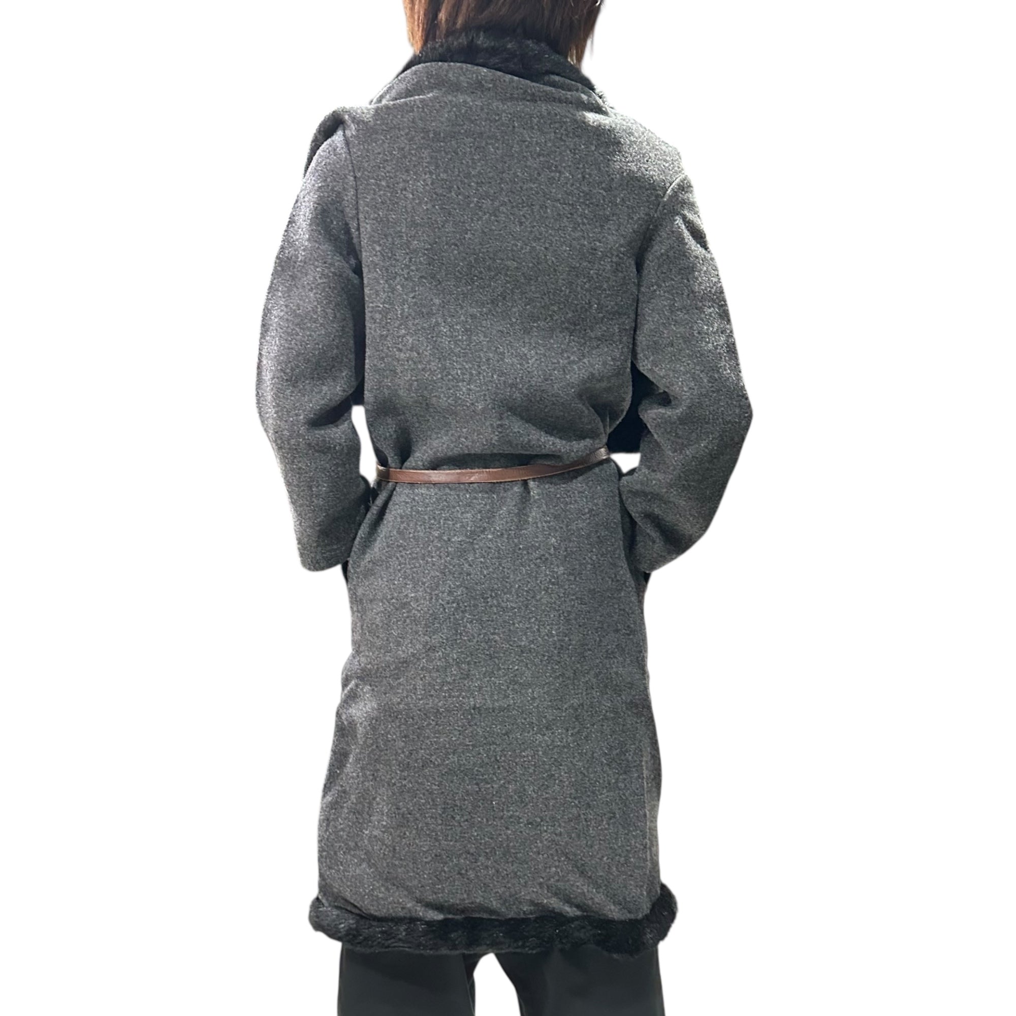 tricot COMME des GARCONS(トリココムデギャルソン) 99AW Vintage Eco-Fur Decorative Wool Long Gown Coat ヴィンテージ エコファー 装飾 ウール地 ロング ガウン コート 羽織 TC-070040 FREE グレー×ブラック AD1999