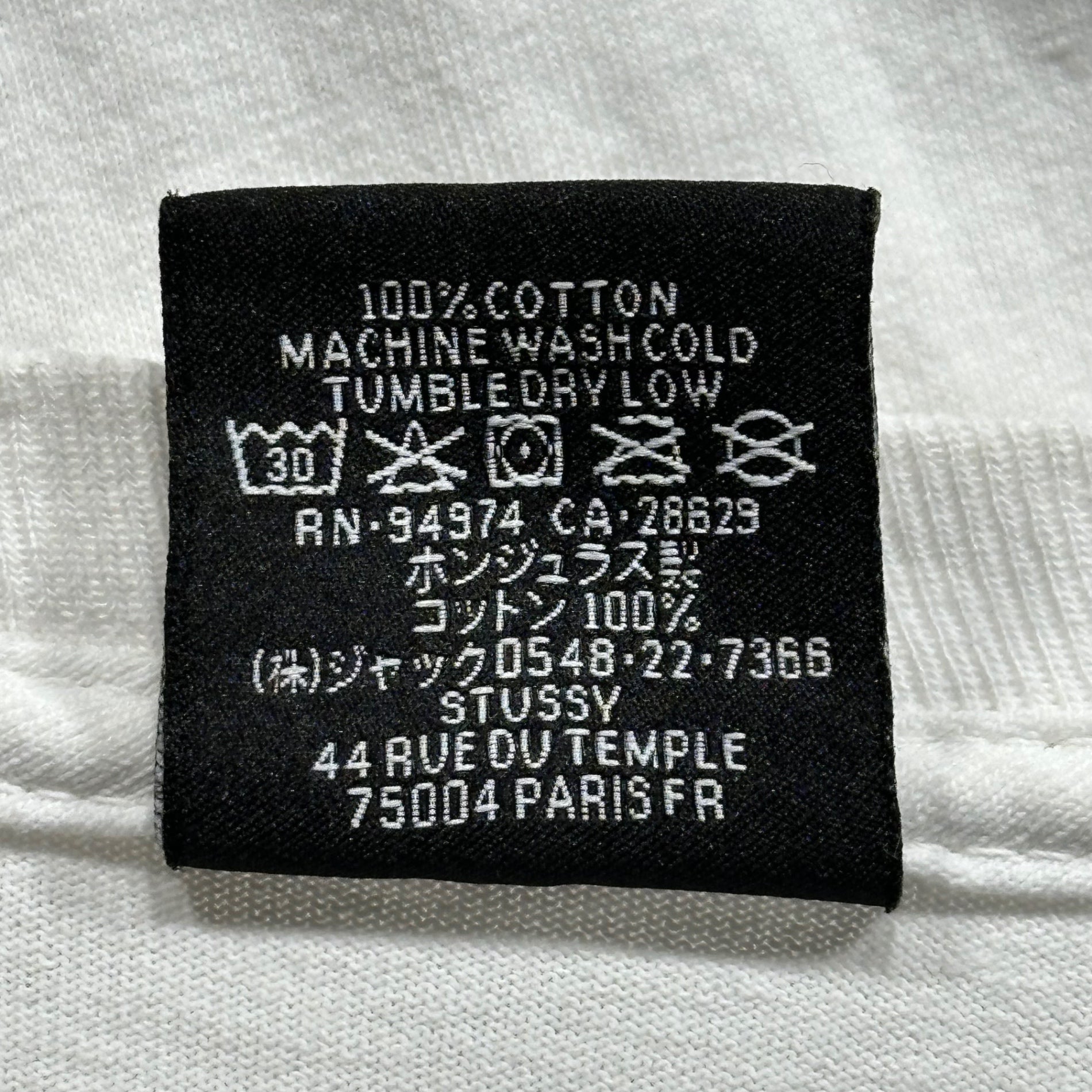 STUSSY(ステューシー) Stacked Pigment Dyed L/S Tee 袖 ロゴ 長袖 Tシャツ XL ホワイト×ブラック