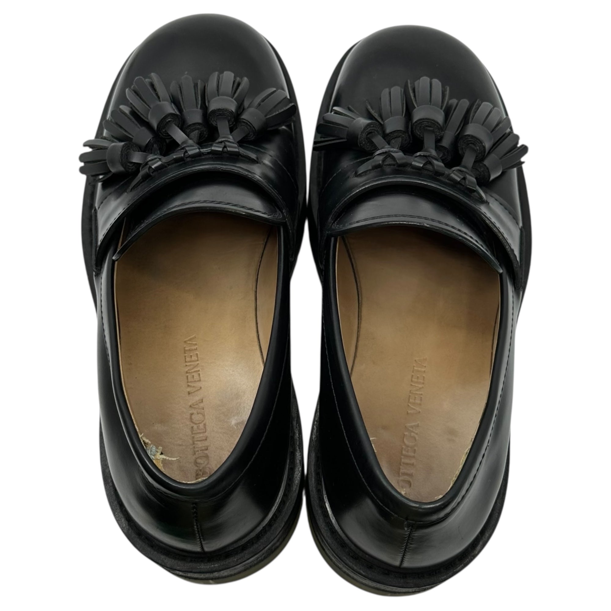 BOTTEGA VENETA(ボッテガヴェネタ) LEATHER TASSEL LOAFERS レザー タッセル ローファー 41(26cm程度) ブラック 厚底 プラットフォーム