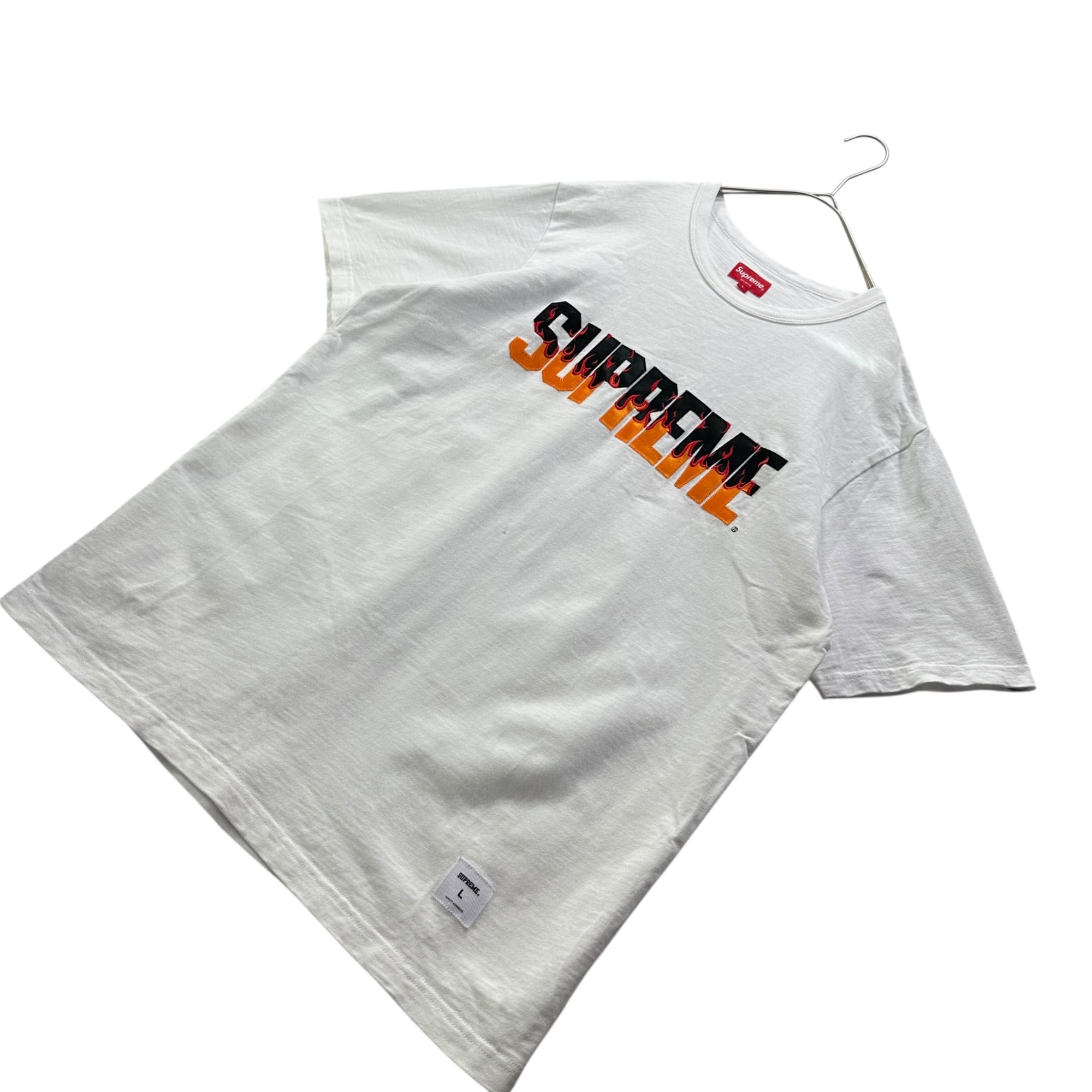 SUPREME(シュプリーム) 19SS Flame S/S Top フレイム ロゴ 半袖 Tシャツ L ホワイト