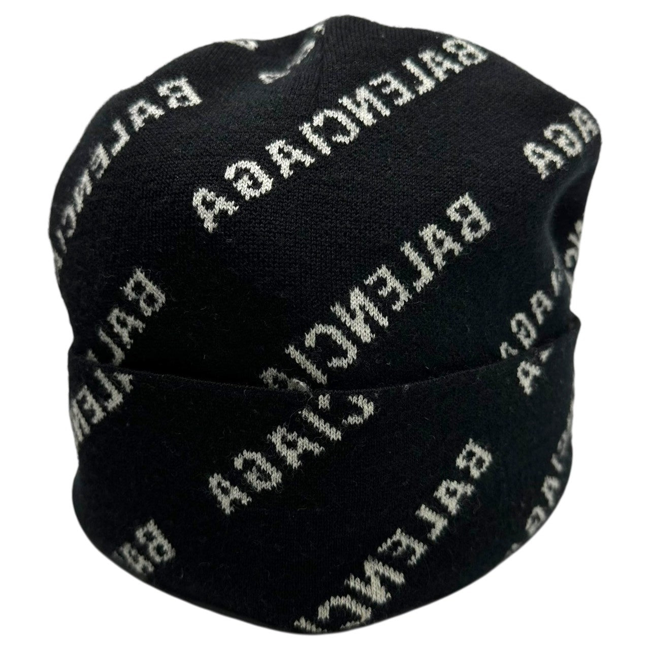 BALENCIAGA(バレンシアガ) Logo All-Over Print Beanie ロゴ 総柄 ビーニー 719580 ブラック×ホワイト