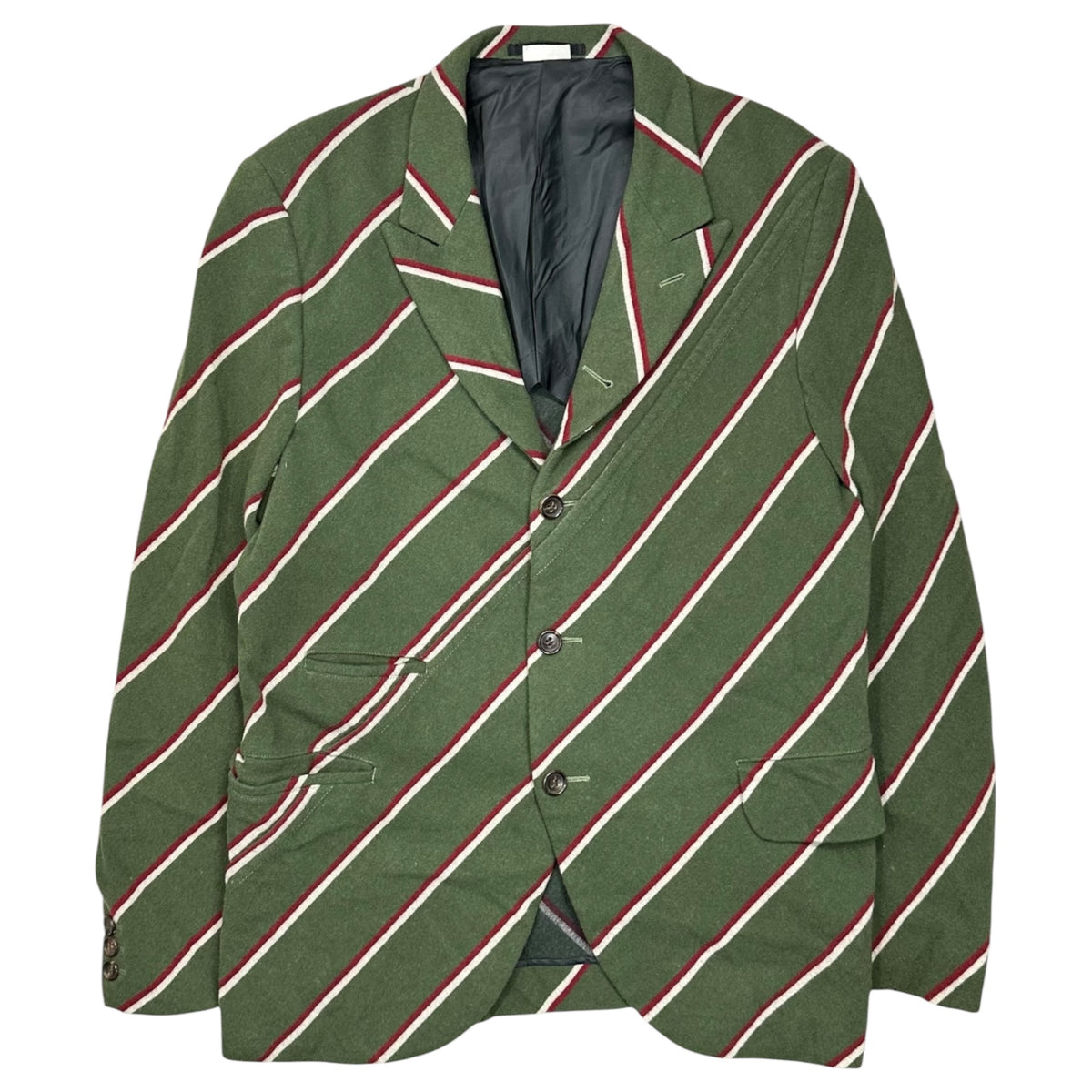 COMME des GARCONS HOMME PLUS EVER GREEN(コムデギャルソンオムプリュスエバーグリーン) 2006AW Diagonal-Striped Wool Tailored Jacket 斜めストライプ ウール テーラード ジャケット PR-J205 S グリーン×ホワイト×レッド AD2006 アーカイブ