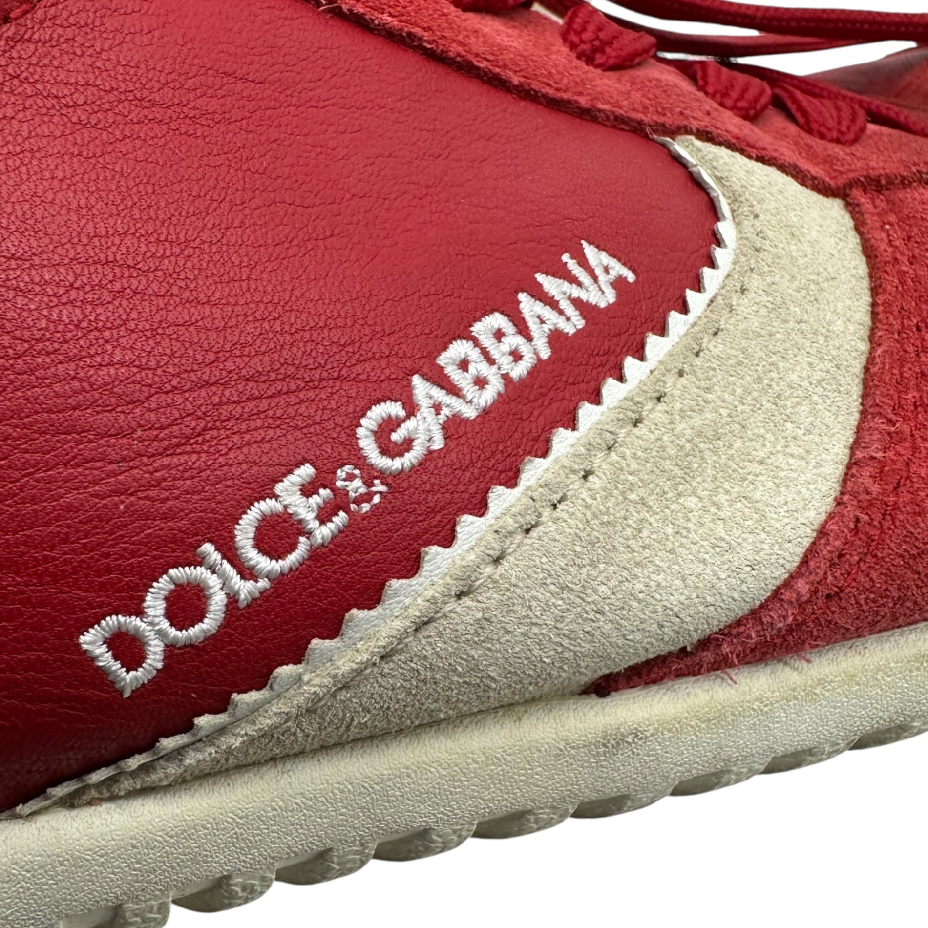 DOLCE&GABBANA(ドルチェ&ガッバーナドルガバ) Suede Leather Low-Cut Sneakers スウェード レザー ローカット スニーカー 7.5(26.5cm程度) レッド×ホワイト