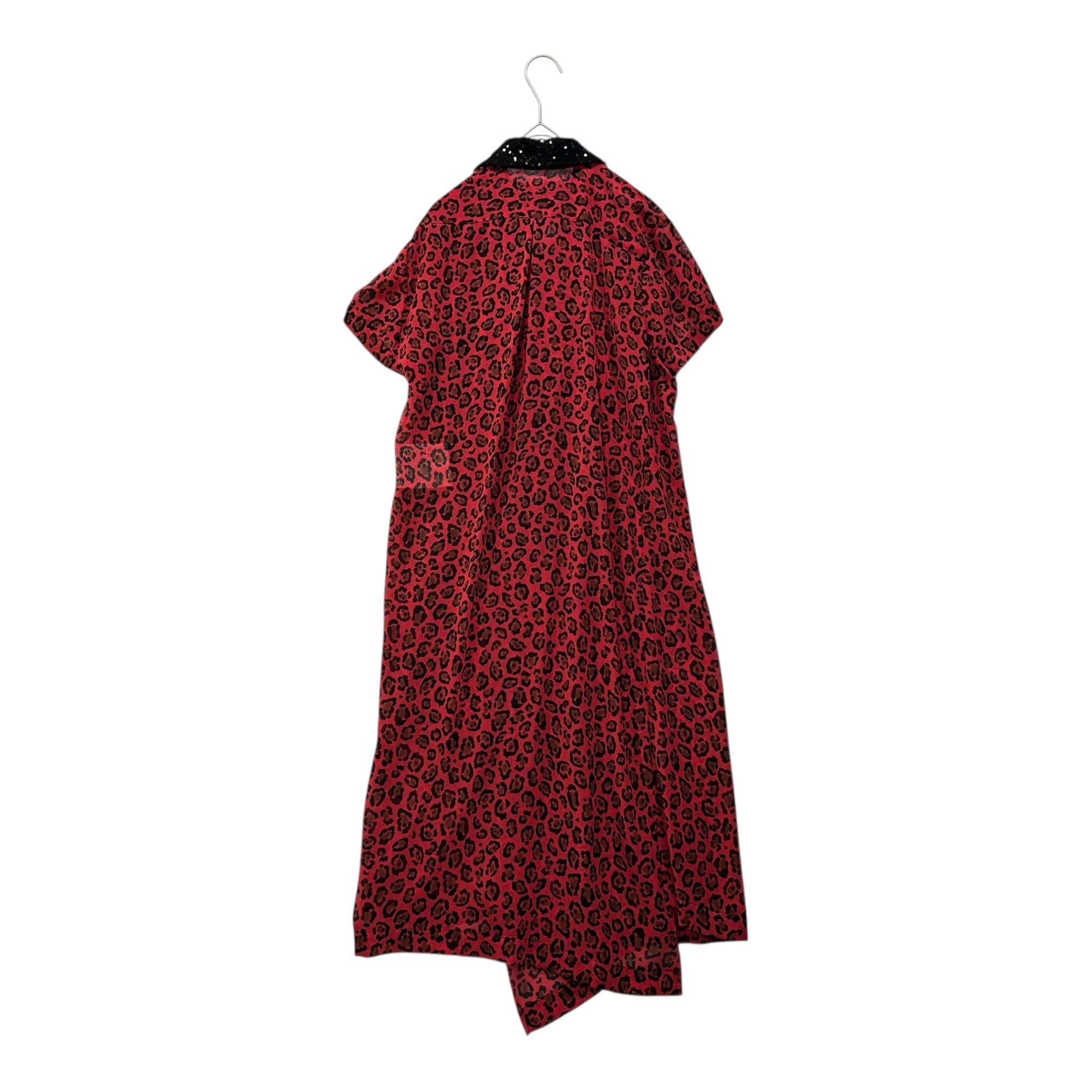 tricot COMME des GARCONS(トリココムデギャルソン) 12SS Sequin Collar Leopard Print Ribbon Blouse スパンコールカラー レオパード リボン ブラウス TI-O014 M レッド×ブラック AD2011