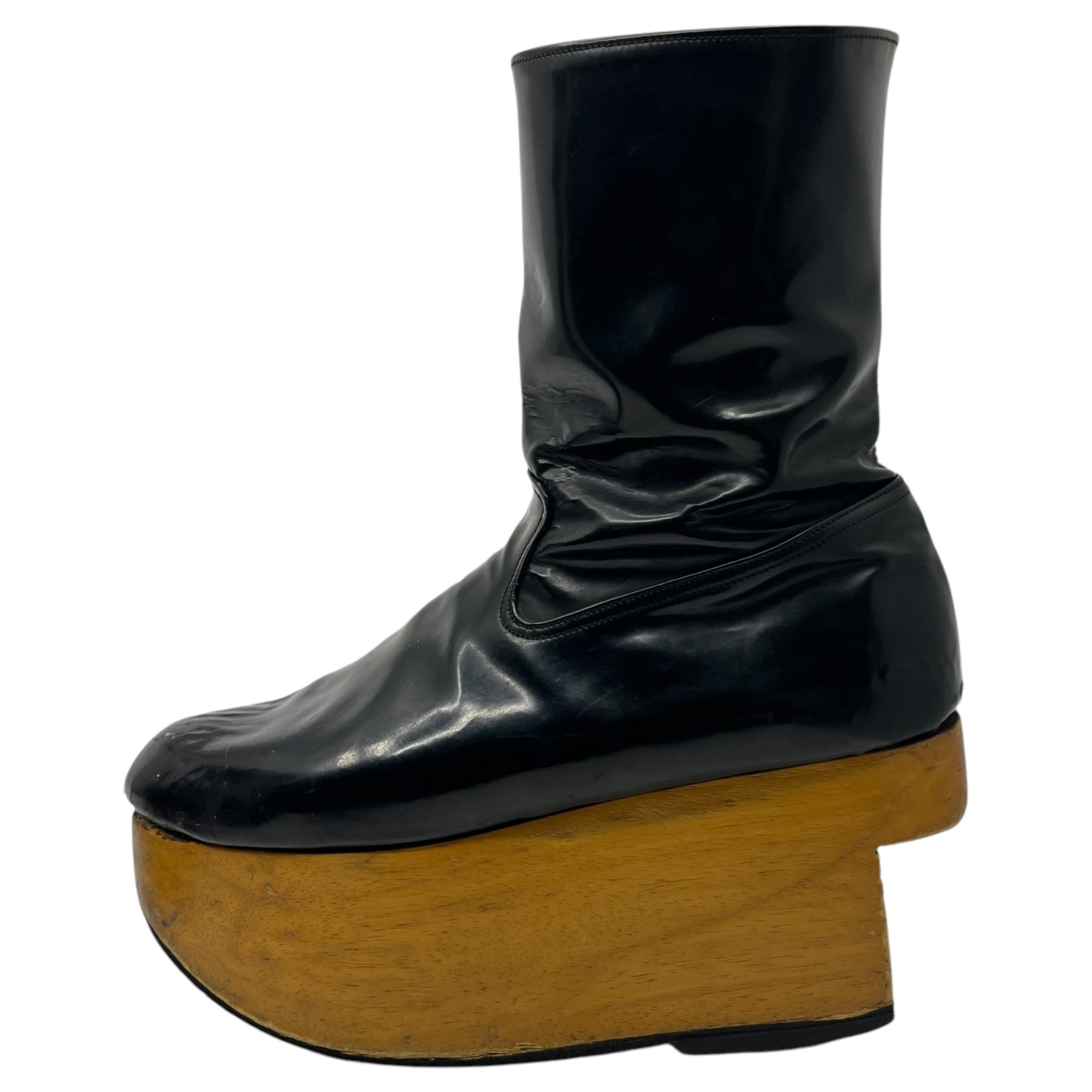 Vivienne Westwood(ヴィヴィアンウエストウッド) 00's UK Made Side Zip Enamel Rocking Horse Boots UKメイド サイドジップ エナメル ロッキンホース ブーツ ヴィンテージ 表記消え(24.0~24.5cm程度) ブラック×ナチュラル 00年代ヴィンテージ