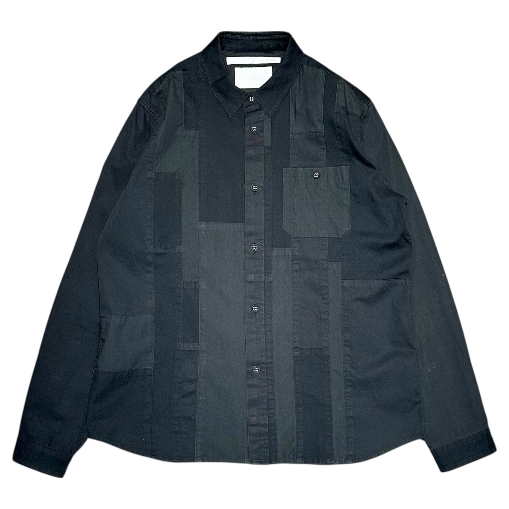 White Mountaineering(ホワイトマウンテニアリング) 16AW Patchwork L/S Shirt 異素材 パッチワーク 長袖 シャツ WM1673101 2 ブラック