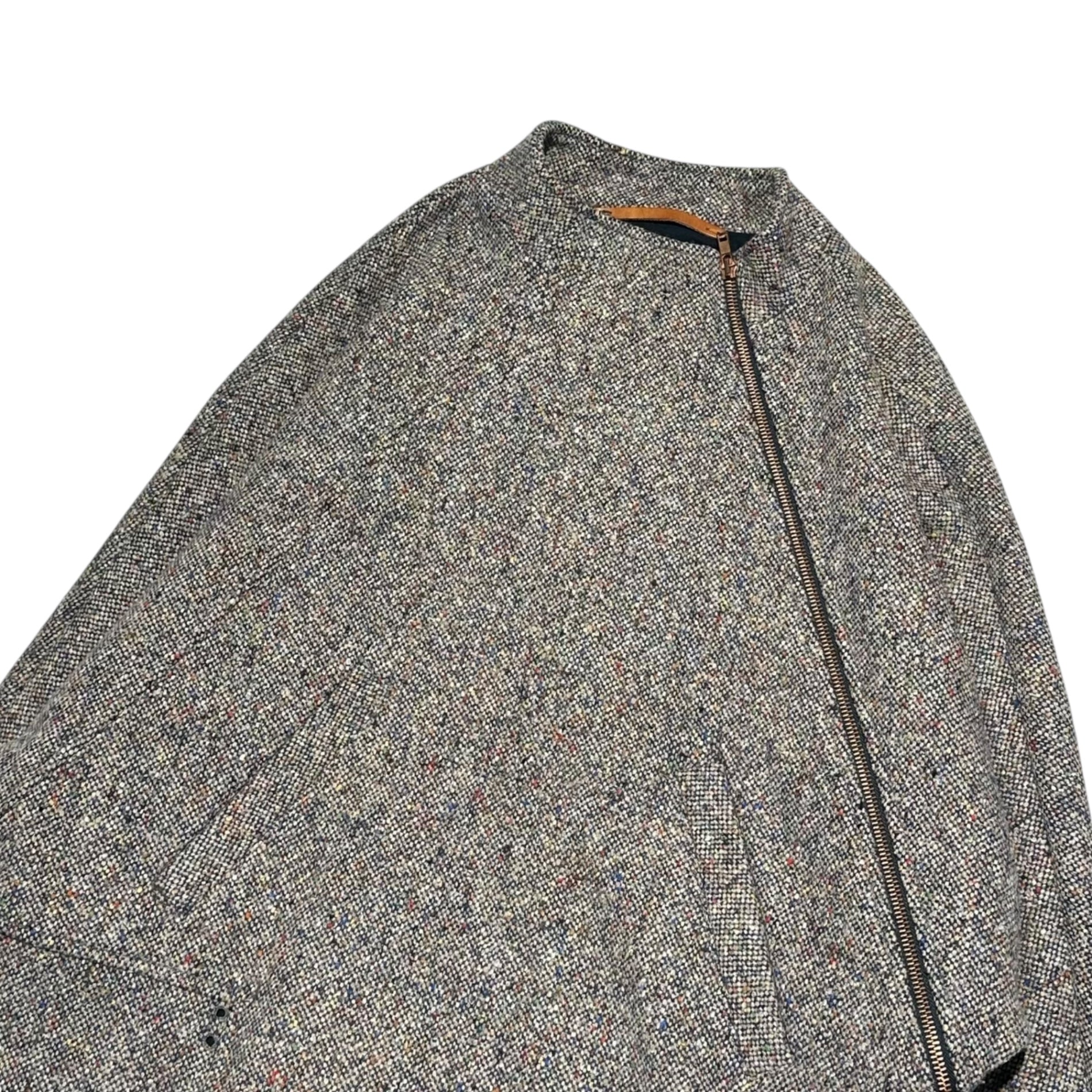 VERONIQUE BRANQUINHO(ヴェロニクブランキーノ) Archives Diagonal Zip Mixed Wool Tweed High-Neck Jacket アーカイブ 斜めジップ ミックスウール ツイード ハイネック ジャケット 0013490 VPF505A 42(L程度) グレー