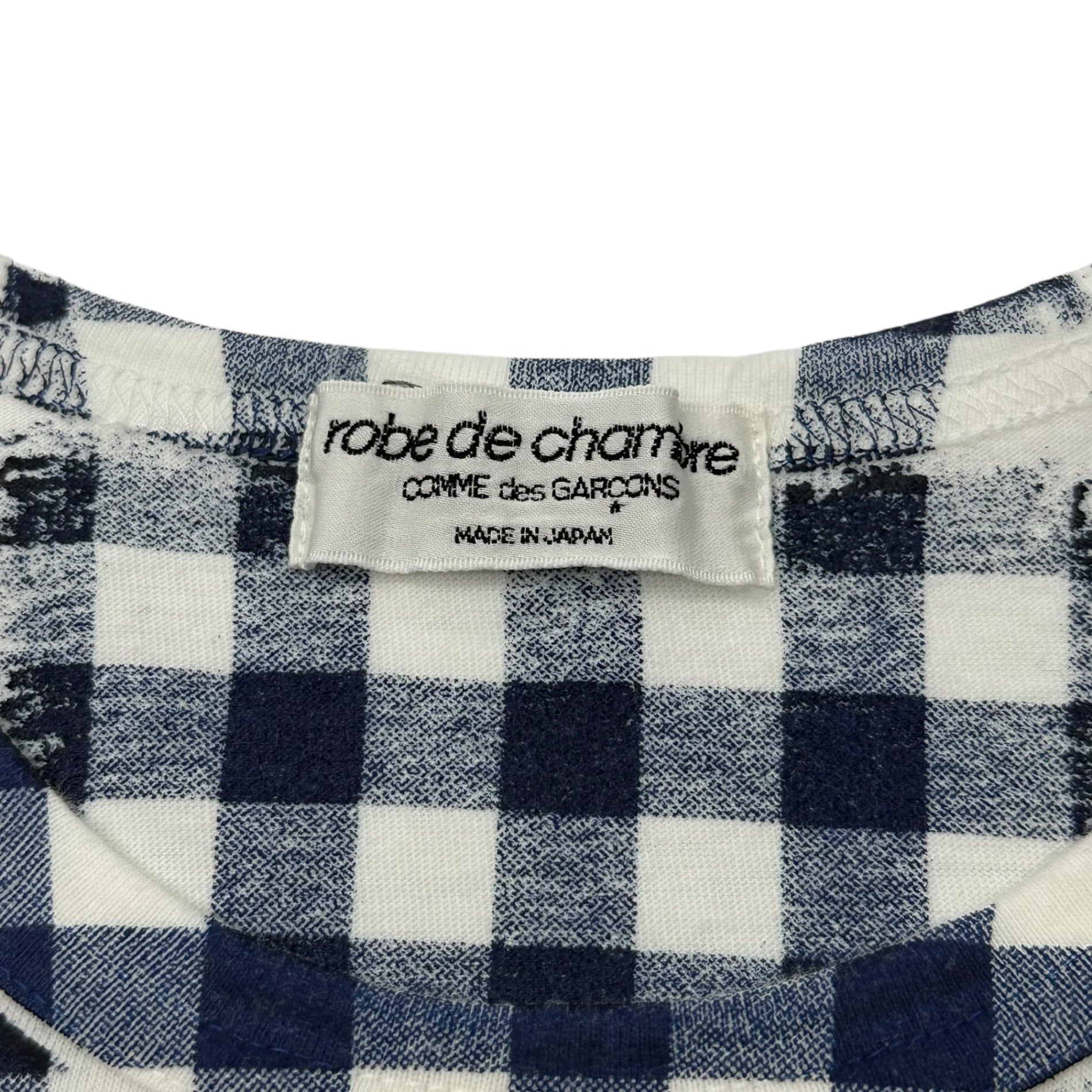 robe de chambre COMME des GARCONS(ローブドシャンブルコムデギャルソン) 99SS Screen Print Gingham Check S/S T-Shirt スクリーン プリント ギンガム チェック 半袖 Tシャツ RT-100150 表記無(M程度) ホワイト×ネイビー AD1998 90's 90年代 ヴィンテージ