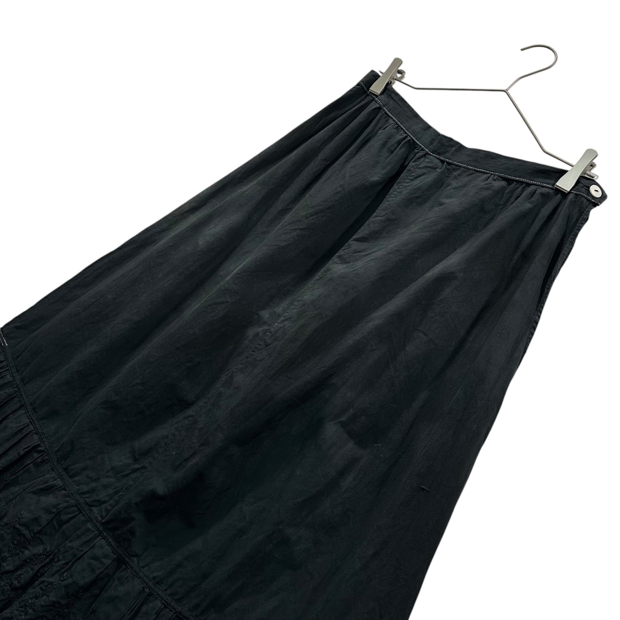 Euro antique(ヨーロッパアンティーク) 1920's~ cotton cutwork designlace hem long skirt 裾レースデザインのコットンロングスカート 表記無し(M程度) ブラック