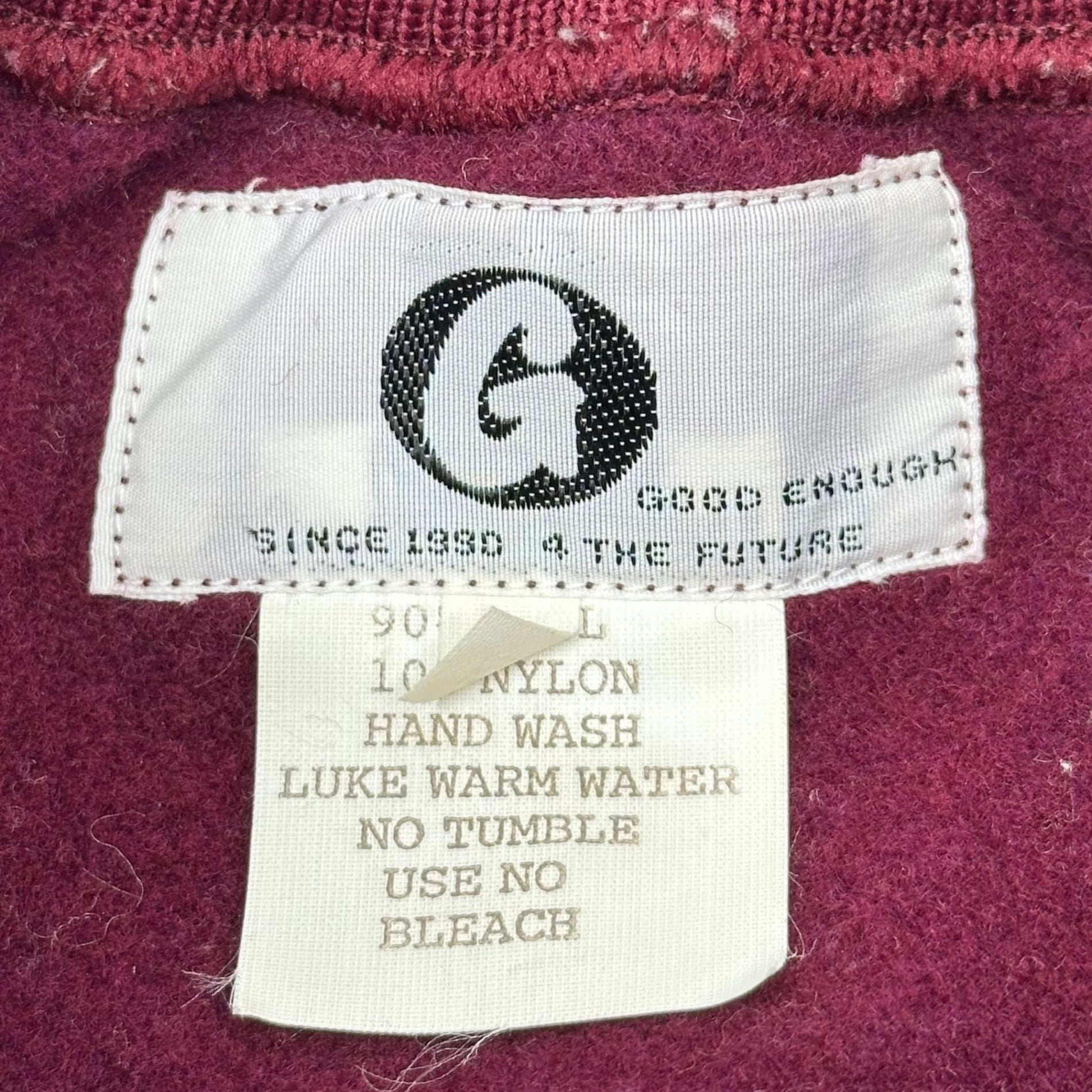 GOODENOUGH(グッドイナフ) 90's Logo Patch High-Neck Wool Sweatshirt ロゴ ワッペン ハイネック ウール スウェット M ボルドー 90年代 ヴィンテージ 初期