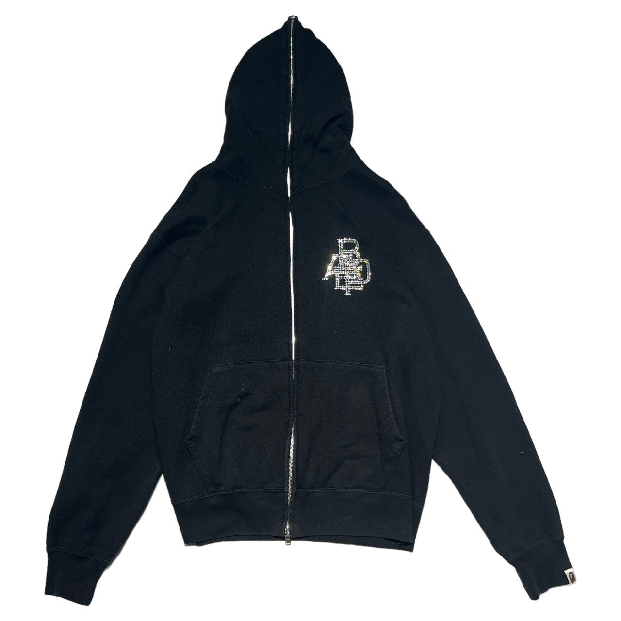 BAPE BY A BATHING APE(ベイプ バイ アベイシングエイプ) 90~00's initial rhinestone full zip hoodie 初期 ラインストーン フルジップ パーカー L ブラック