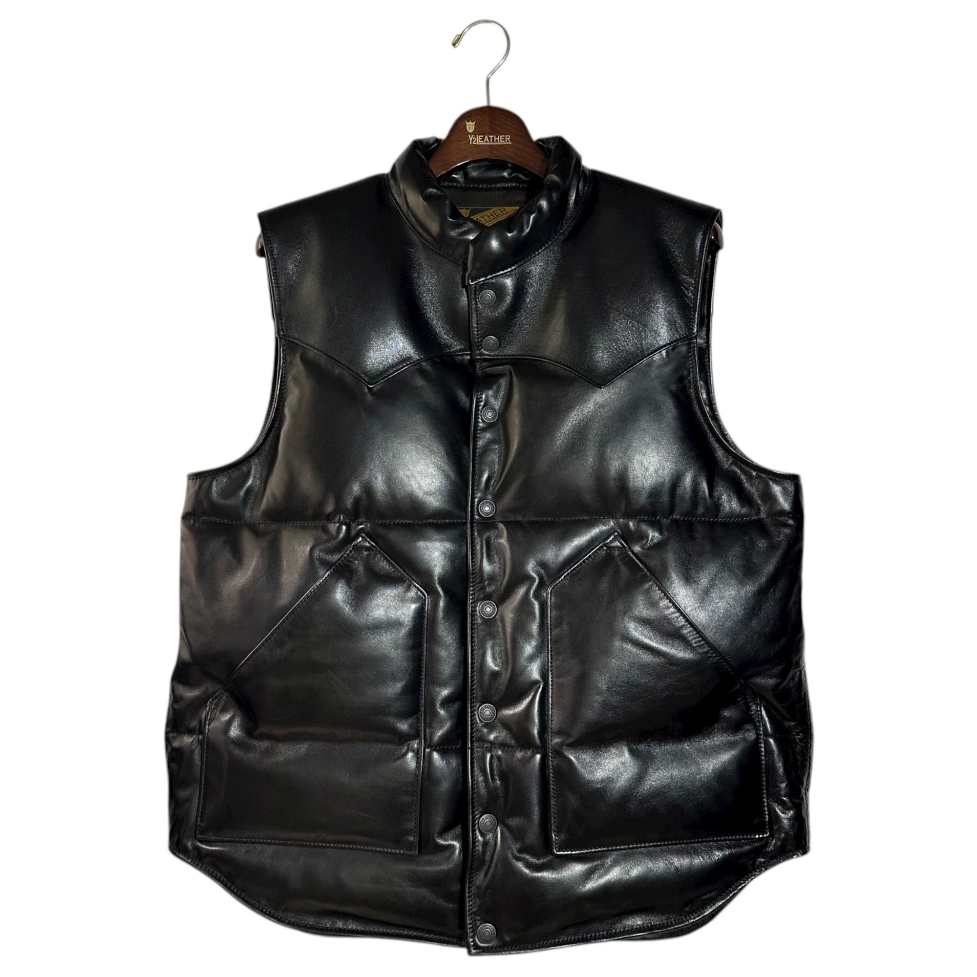 Y'2 LEATHER(ワイツーレザー) SOIL SOFT HORSE × ANILINE HORSE DOWN VEST オイルソフトホース × アニリンホース ダウン ベスト 0V-01 42 ブラック 馬革 レザー
