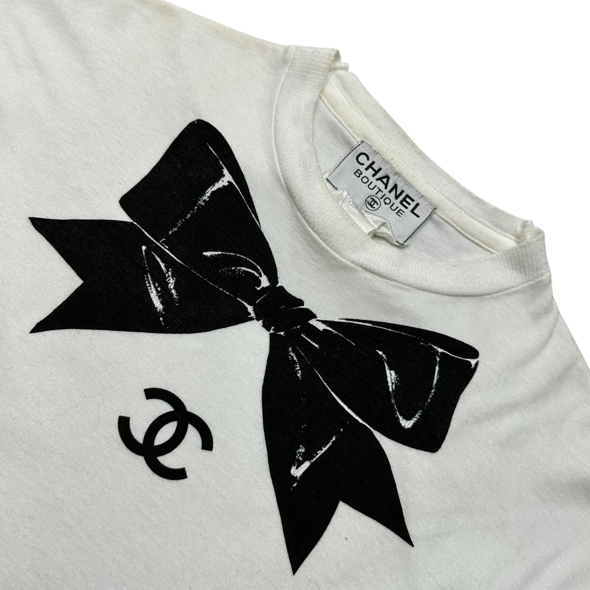 CHANEL(シャネル) Vintage Ribbon CC-Mark Print Crew-Neck T-Shirt ヴィンテージ リボン ココマーク プリント クルーネック Tシャツ 35/135 M ホワイト×ブラック