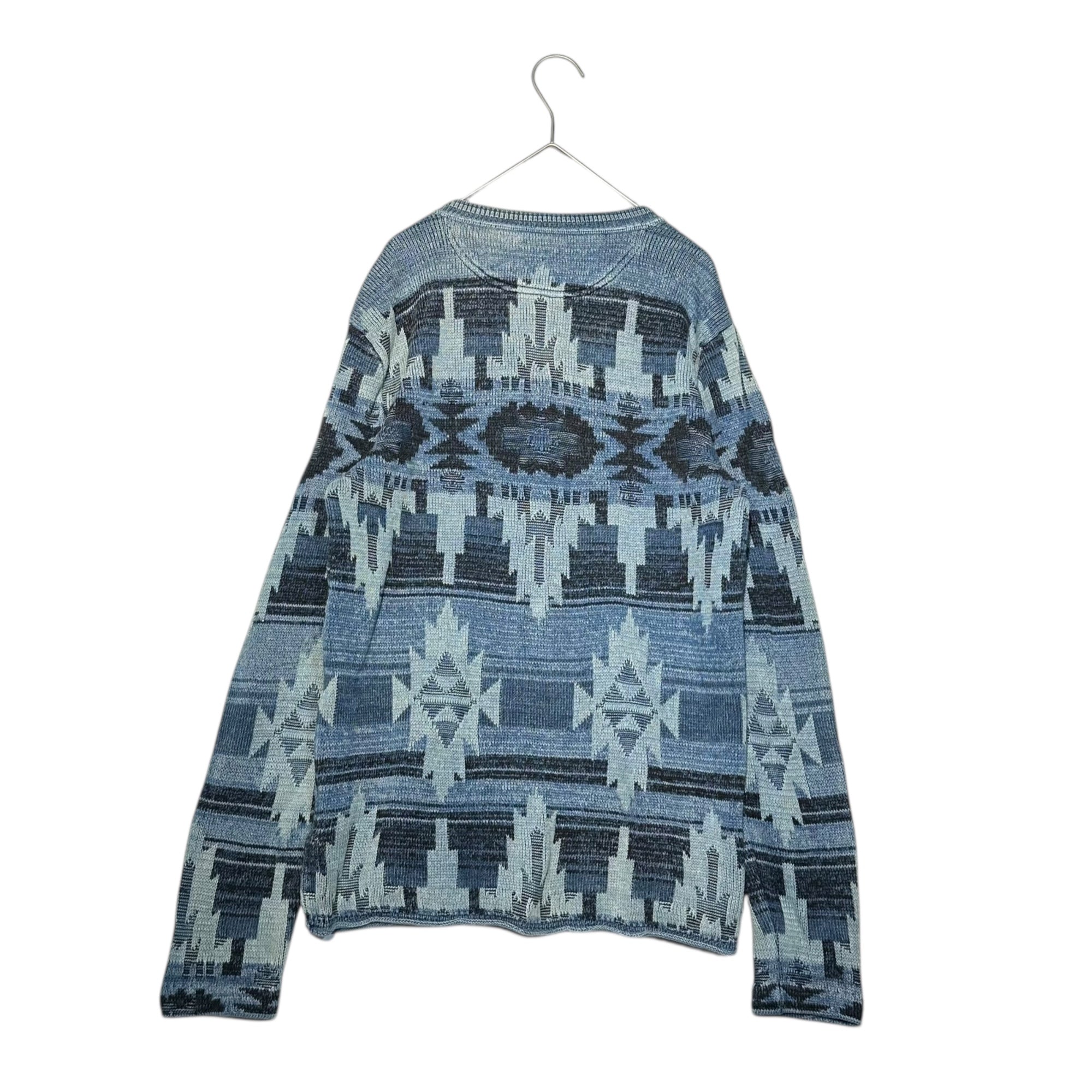 RRL(ダブルアールエル) Indigo Knit Chimayo Pattern Henley Neck Knit インディゴニット チマヨ柄 ヘンリーネック ニット S インディゴ