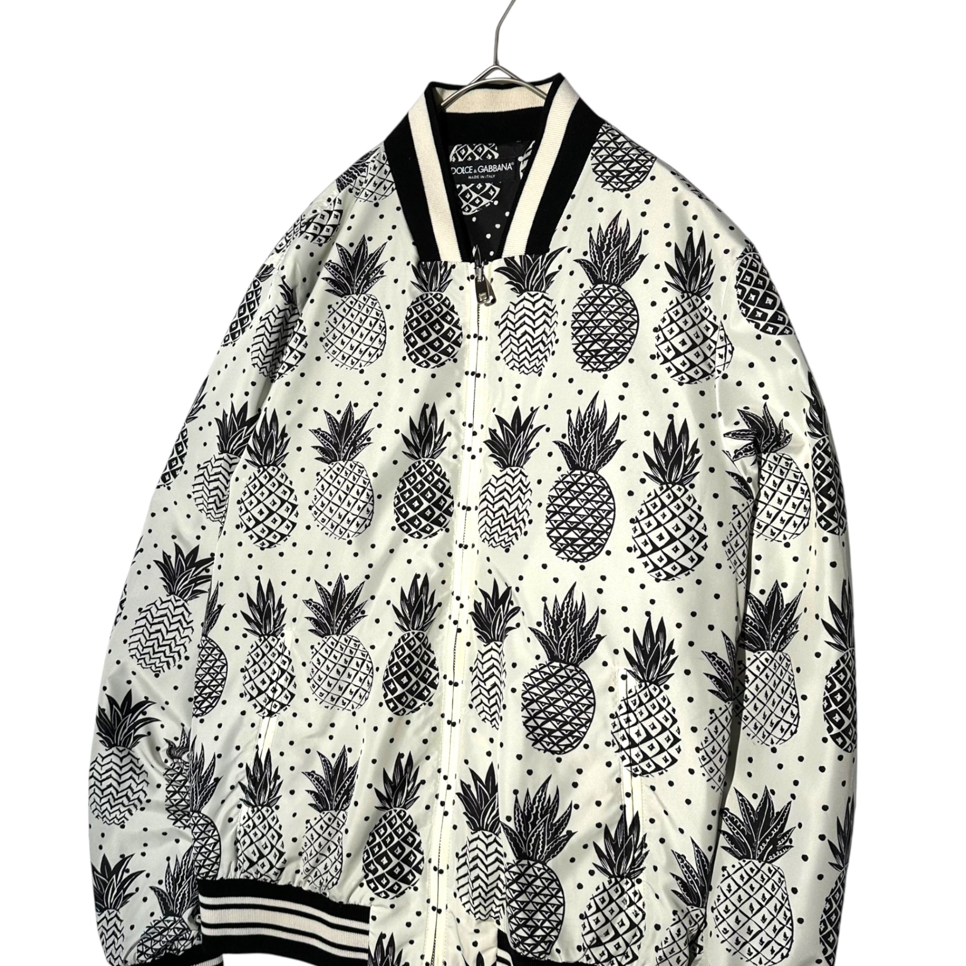 DOLCE&GABBANA(ドルチェ&ガッバーナドルガバ) Pineapple pattern polyester blouson jacket パイナップル柄 ポリエステル ブルゾン G9IJ8T FSM48 48(M程度) ホワイト×ブラック ジャケット