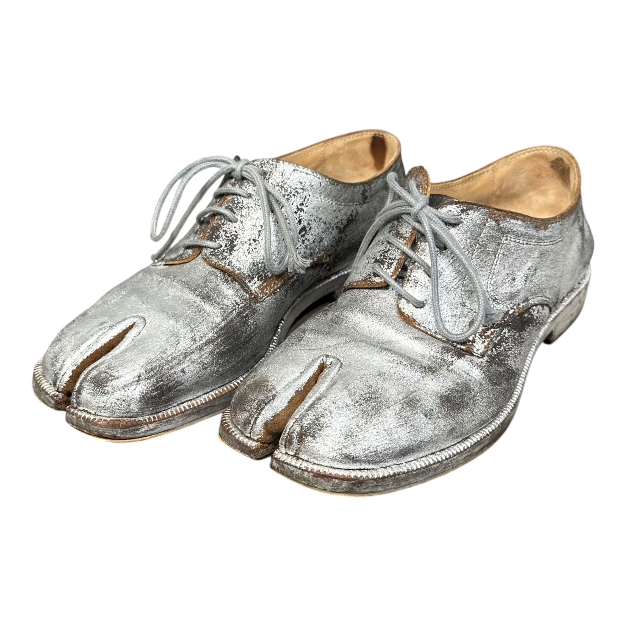 MAISON MARGIELA(メゾンマルジェラ) 2020AW TABI Derbys - Silver Bianchetto 足袋 ダービー シューズ ペンキ加工 S34WQ0021 36 シルバー 革靴 レースアップ