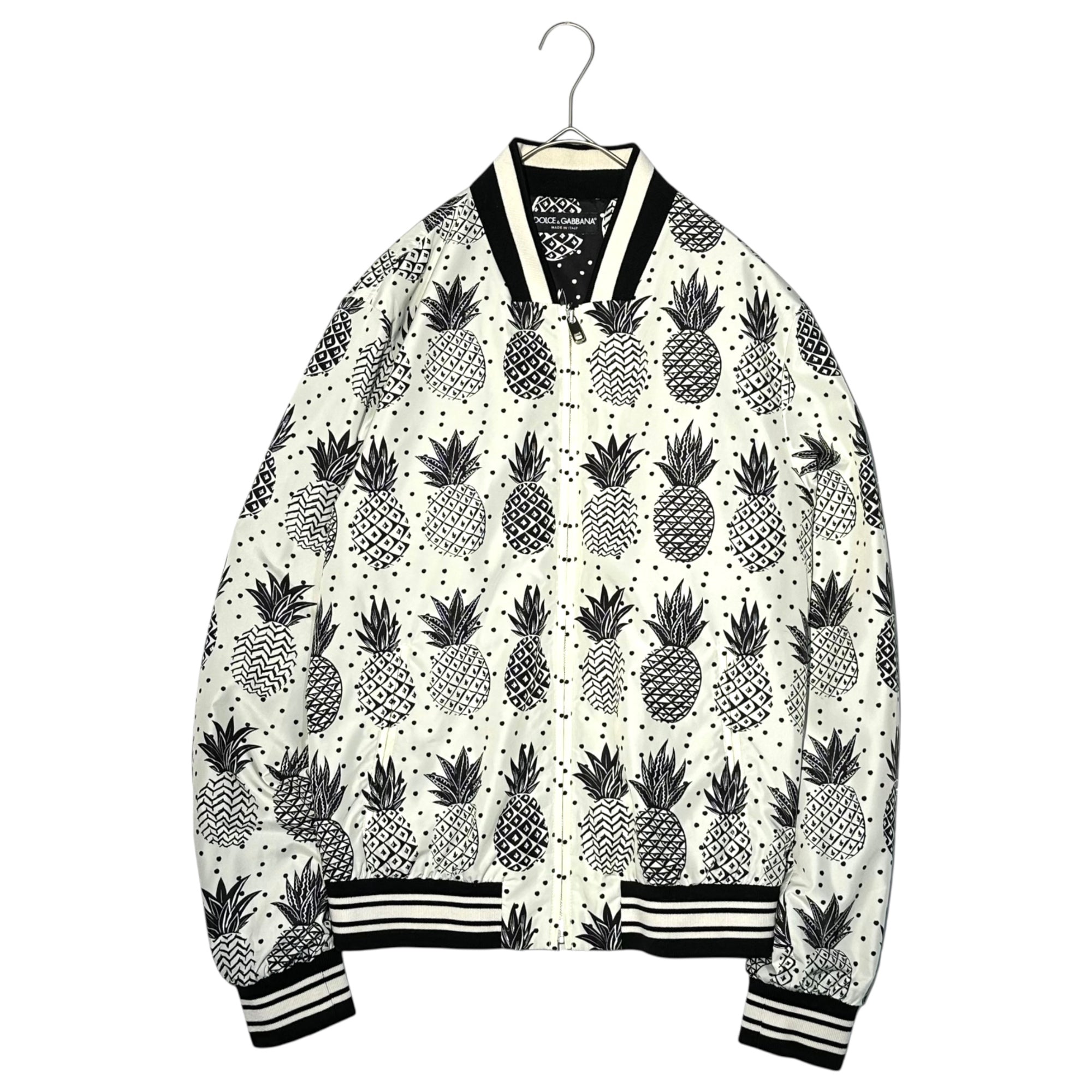 DOLCE&GABBANA(ドルチェ&ガッバーナドルガバ) Pineapple pattern polyester blouson jacket パイナップル柄 ポリエステル ブルゾン G9IJ8T FSM48 48(M程度) ホワイト×ブラック ジャケット