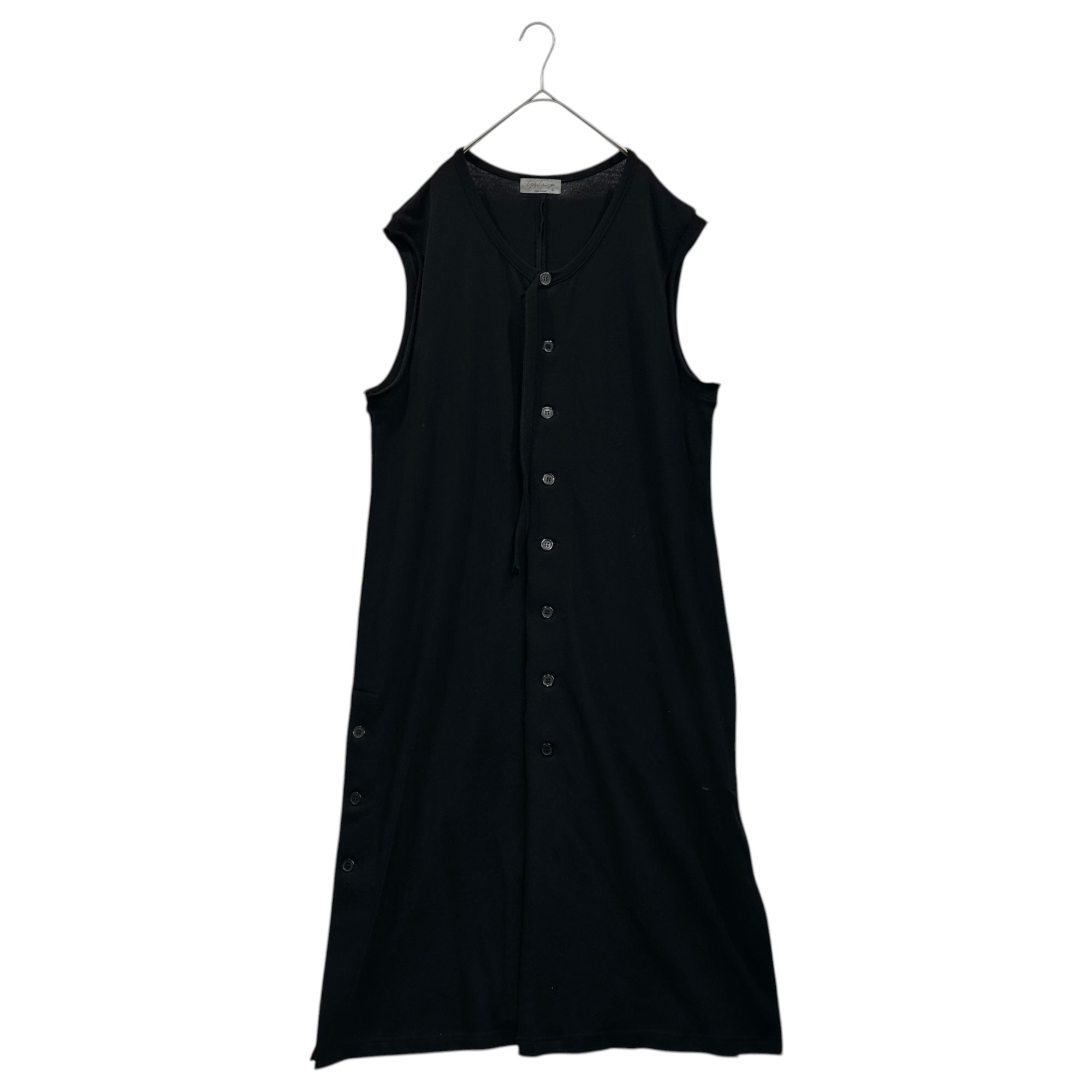 YOHJI YAMAMOTO POUR HOMME(ヨウジヤマモトプールオム) 25SS 10/-BD GAUZE SINGLE JERSEY SLEEVELESS LONG CARDIGAN ガーゼ 天竺 ロング ベスト ノースリーブ カーディガン CL-V02-100 3(L程度) ブラック