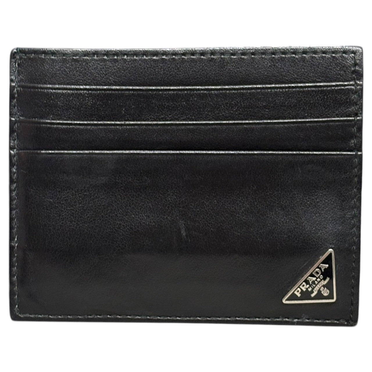 新品同様✨プラダ レザー　カードケース 名刺入れ　 トライアングルロゴ ブラック PRADA(プラダ) Triangle Logo Leather Card Case トライアングル ロゴ