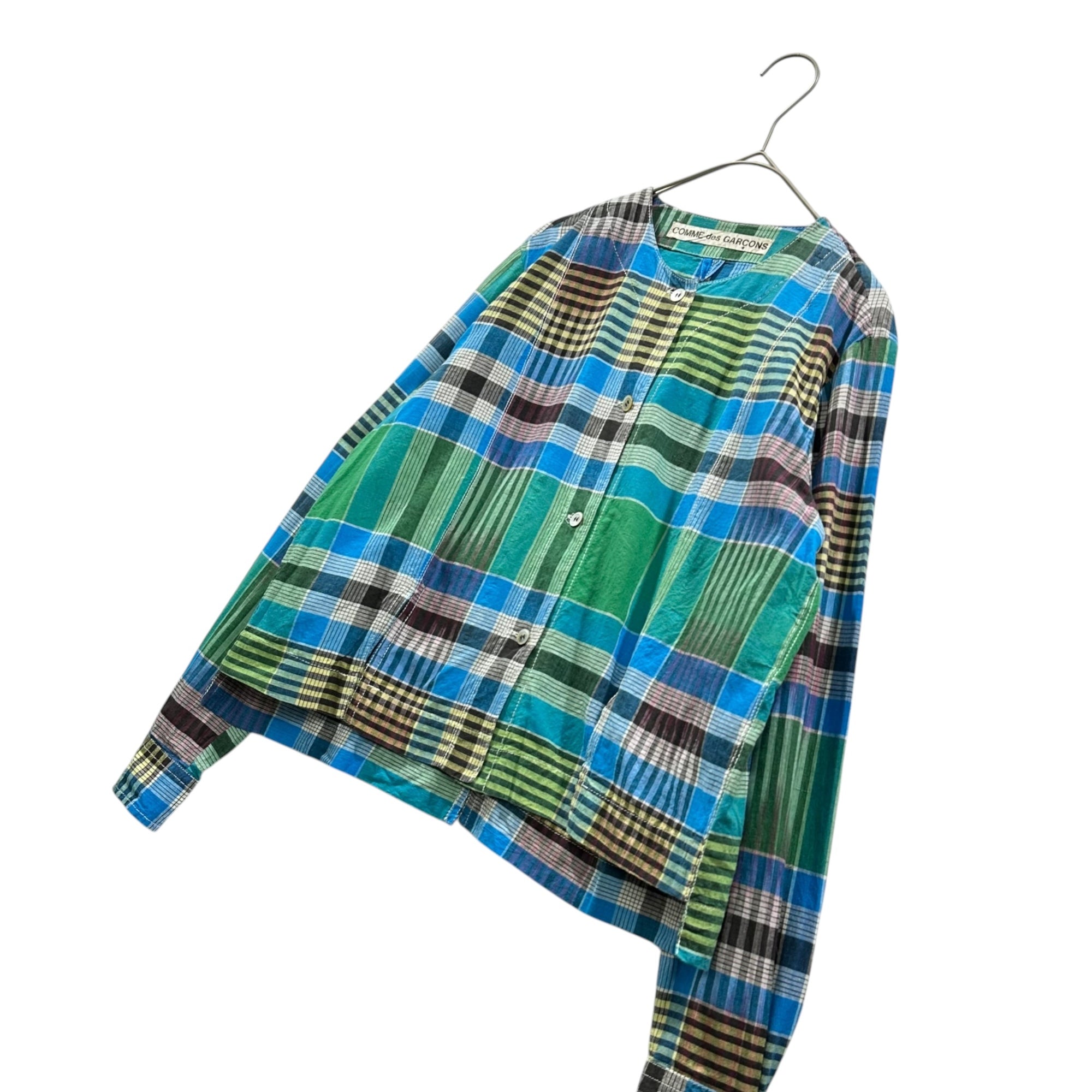 COMME des GARCONS(コムデギャルソン) 1980's Cotton Check Blouse コットン チェック ブラウス J02010Z FREE ブルー×グリーン×イエロー AD表記無 80s アーカイブ