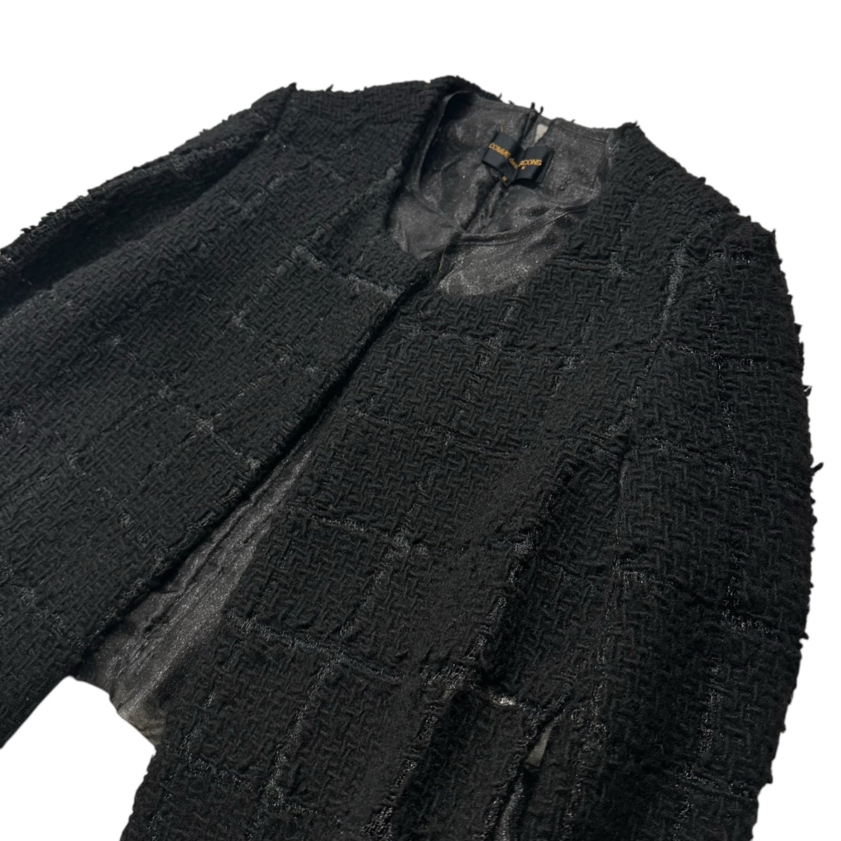 COMME des GARCONS(コムデギャルソン) 1997AW Intarsia Check Collarless Wool Jacket 編み柄 チェック ノーカラー ウール ジャケット GJ-04008S S ブラック AD1997 90s アーカイブ