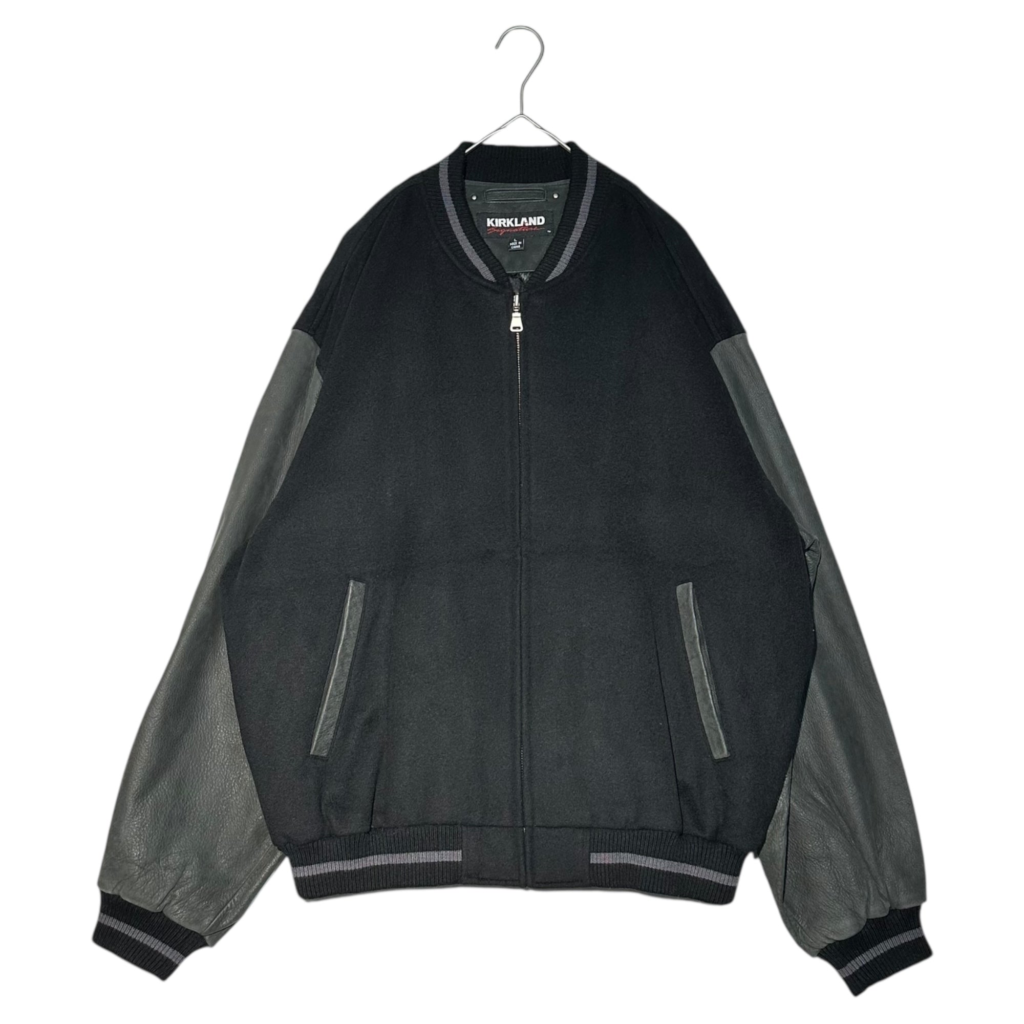 Kirkland Signature(カークランドシグネチャー) Zip-up lamb leather wool stadium jacket ジップアップ ラム レザー ウール スタジャン L ブラック 本革