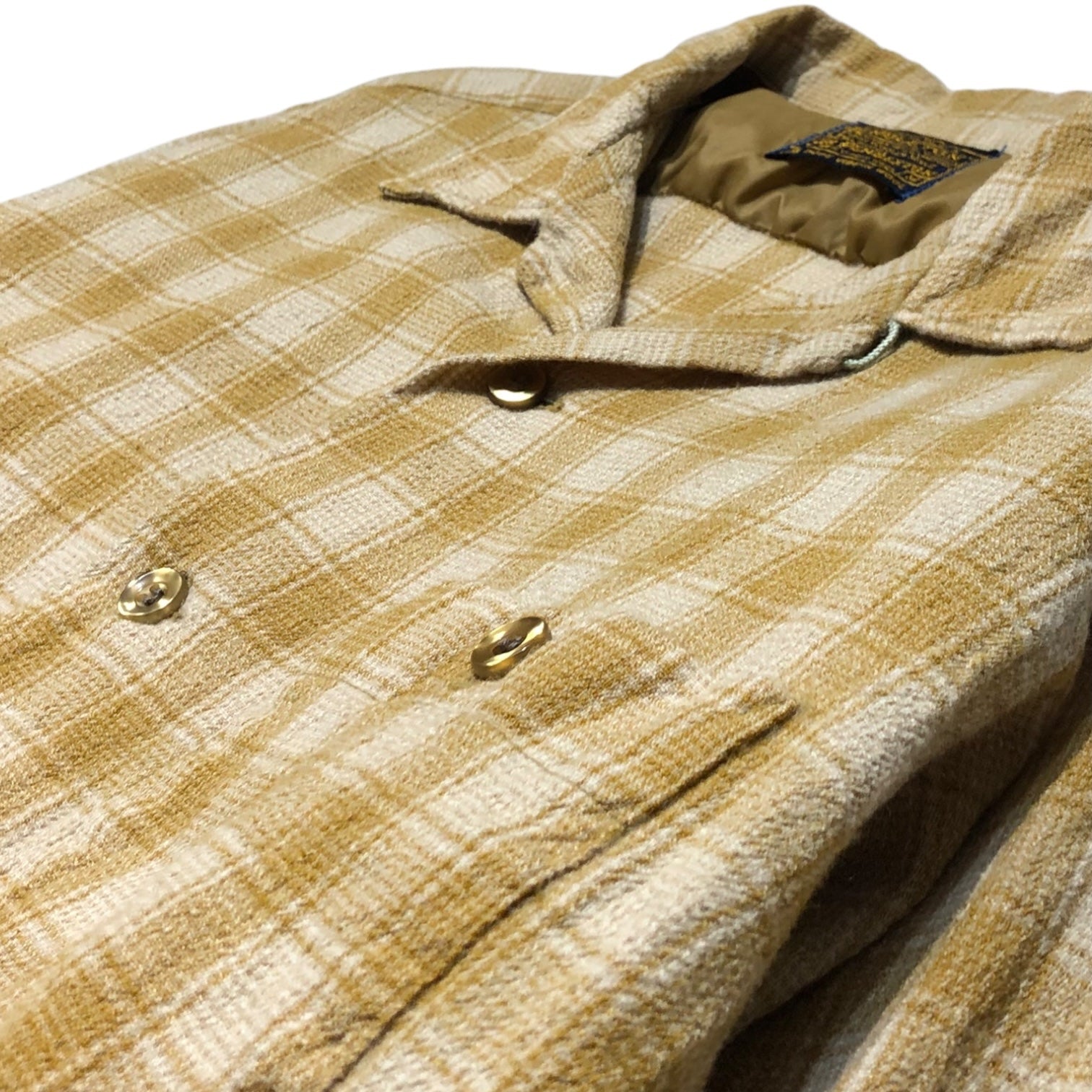 PENDLETON(ペンドルトン) 60's ~ 70's  open collar wool check shirt オープンカラー ウール チェック シャツ M ベージュ×アイボリー 60年代後半～70年代前半 ヴィンテージ 開襟 オンブレ SIR PENDLETON