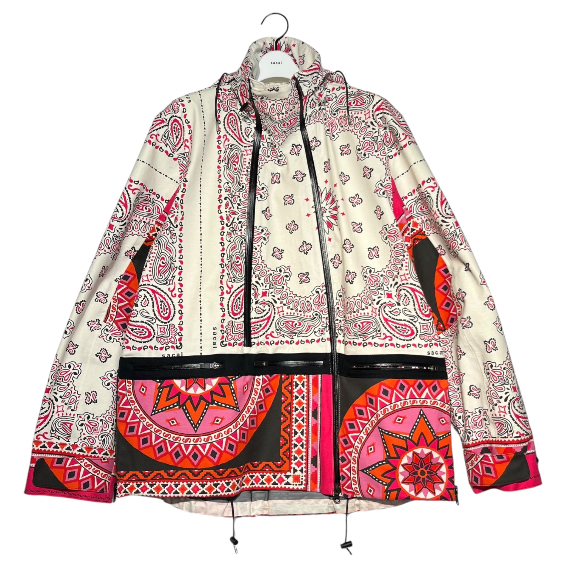 sacai(サカイ) 22SS Bandana Print Paisley Mountain Hood Jacket バンダナプリント ペイズリー  マウンテン フード ジャケット ブルゾン 22-02686M 2(M) ホワイト×ピンク