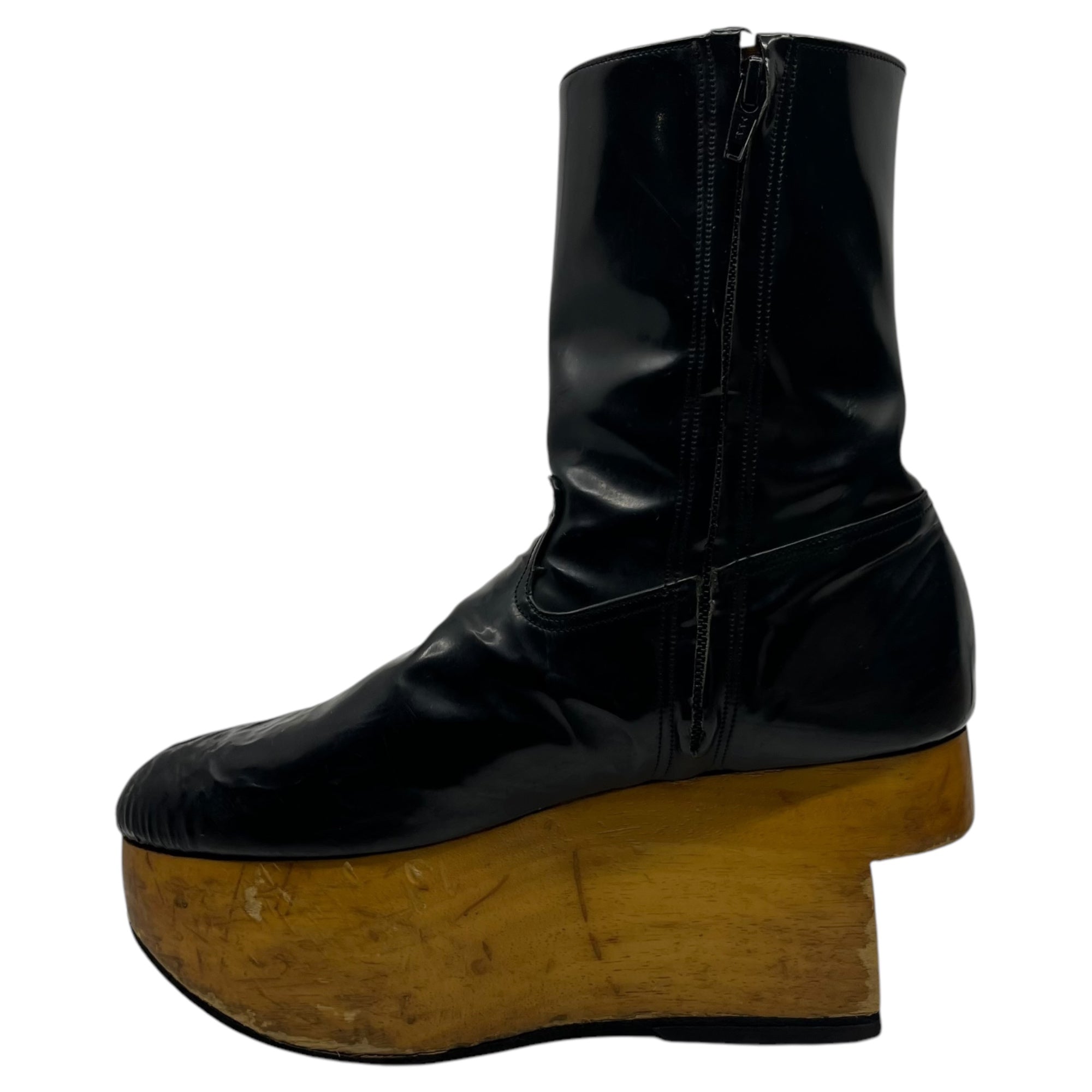 Vivienne Westwood(ヴィヴィアンウエストウッド) 00's UK Made Side Zip Enamel Rocking Horse Boots UKメイド サイドジップ エナメル ロッキンホース ブーツ ヴィンテージ 表記消え(24.0~24.5cm程度) ブラック×ナチュラル 00年代ヴィンテージ