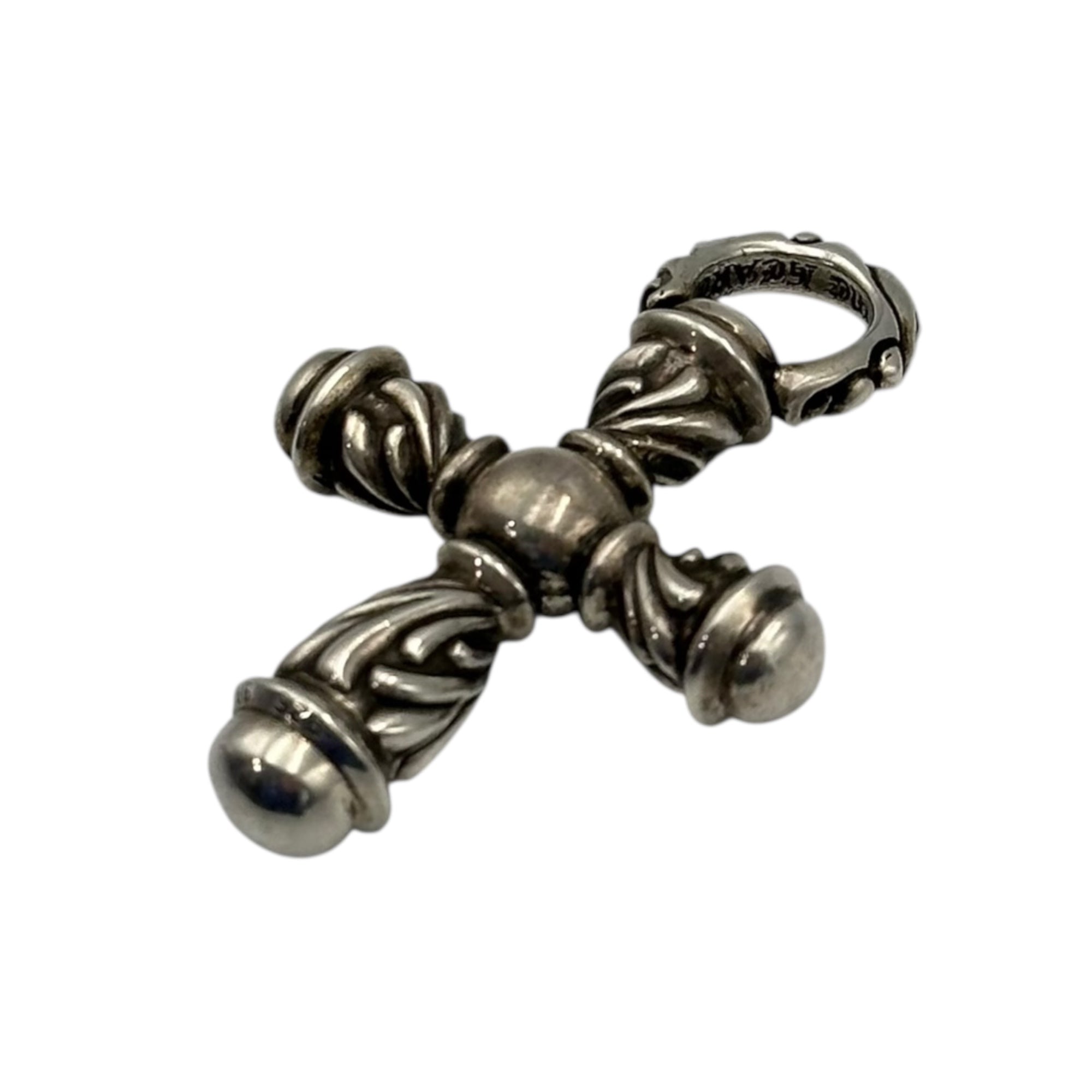 CHROME HEARTS(クロムハーツ) CAMPANA CROSS SML ＆ LEATHER BRAID SCROLL カンパナ クロス スモール ＆ レザー ブレイド スクロール ネックレス シルバー