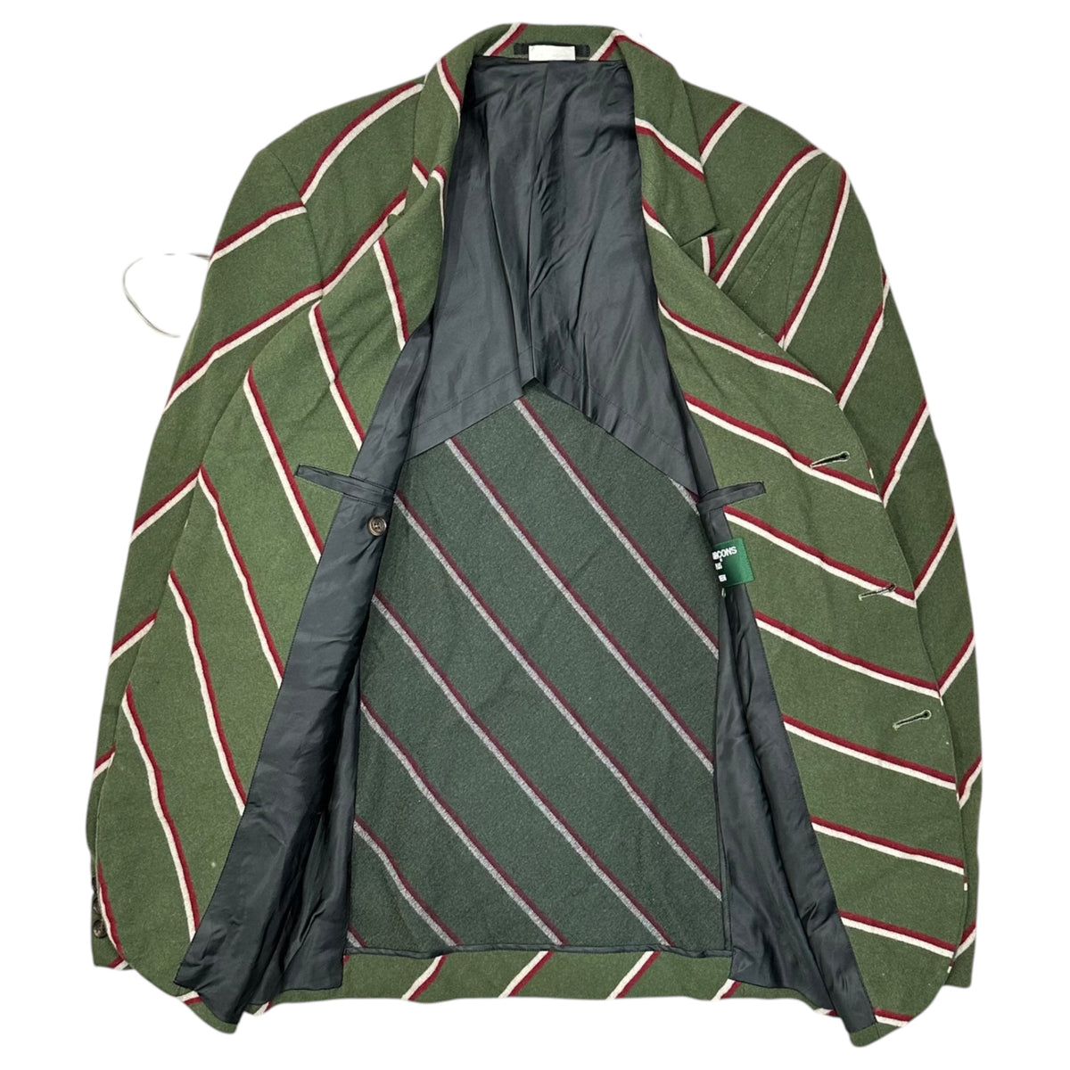 COMME des GARCONS HOMME PLUS EVER GREEN(コムデギャルソンオムプリュスエバーグリーン) 2006AW Diagonal-Striped Wool Tailored Jacket 斜めストライプ ウール テーラード ジャケット PR-J205 S グリーン×ホワイト×レッド AD2006 アーカイブ