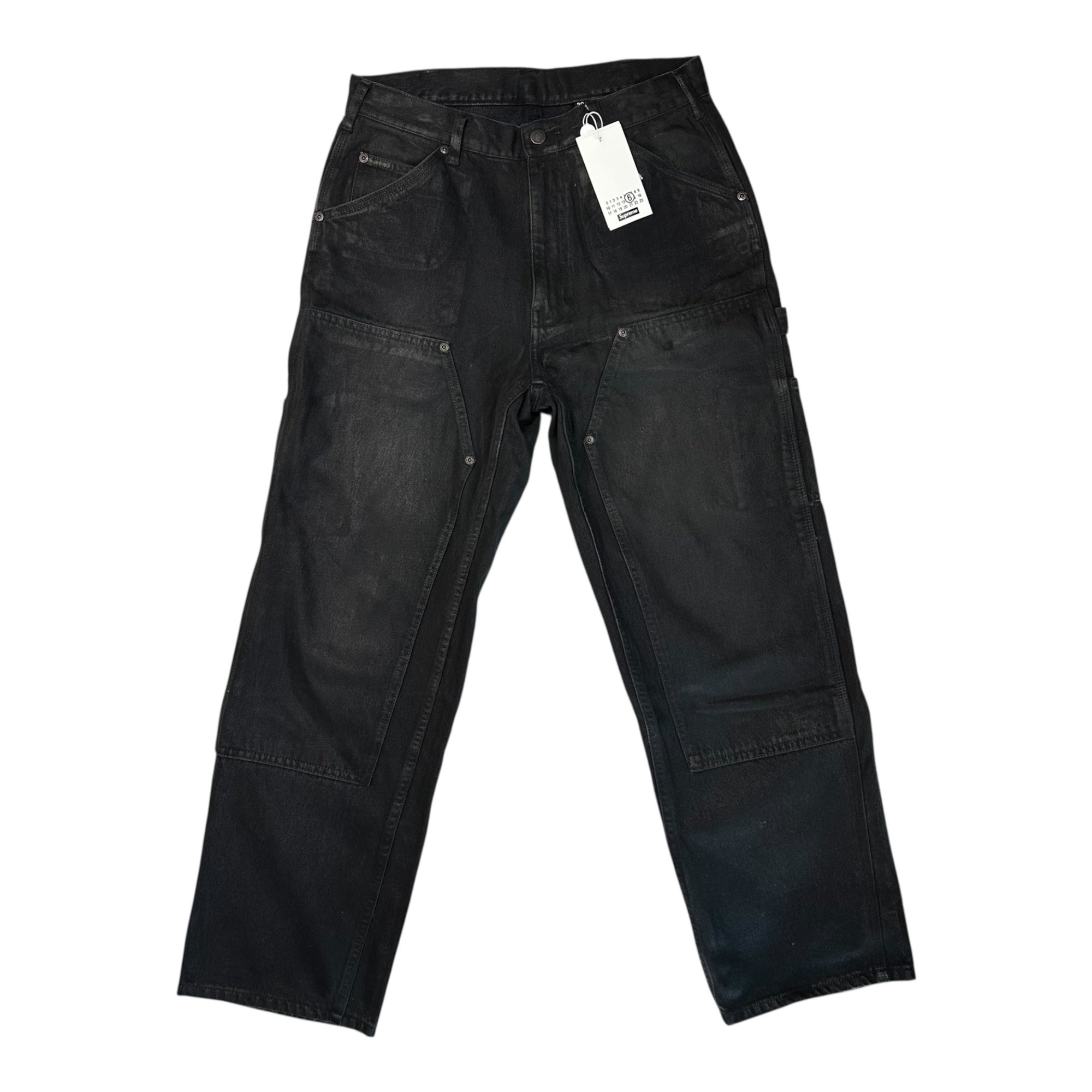 SUPREME×MM6 Maison Margiela(シュプリーム×エムエムシックス) 24SS Foil Double Knee Painter Pant フォイル ダブルニー ペインター パンツ 30 ブラック ペンキ加工 ワイド デニム コラボ