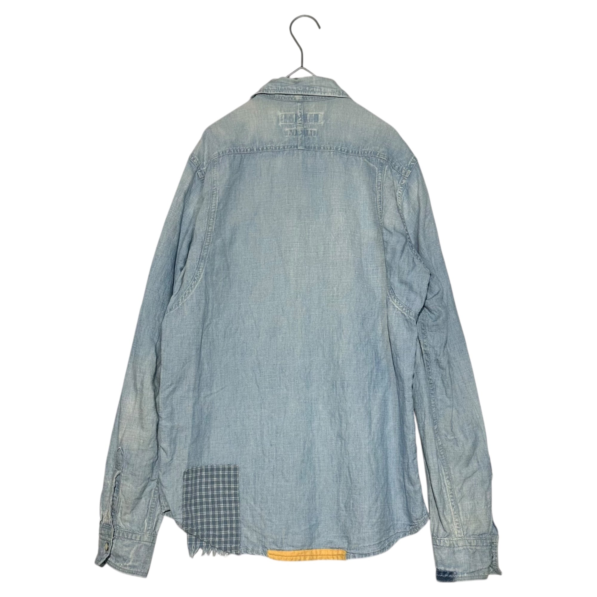 FDMTL(ファンダメンタル) Sashiko Patchwork L/S Western Denim Shirt 刺し子 パッチワーク 長袖 ウエスタン デニム シャツ S ライトインディゴ 日本製