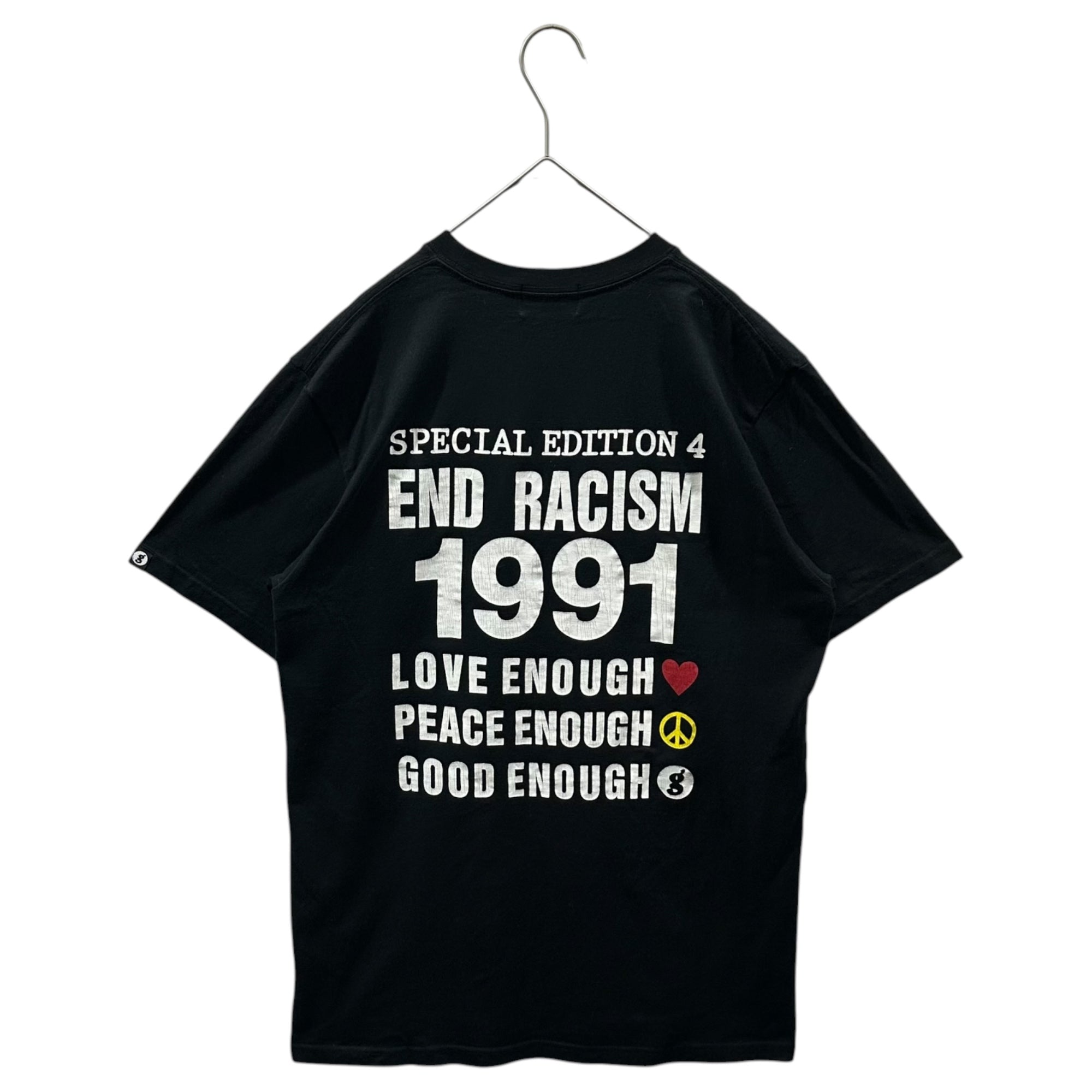 GOODENOUGH(グッドイナフ) 2013’s END RACISM  Vintage-style s/s T-shirt ヴィンテージ加工 半袖 Tシャツ L ブラック×ホワイト