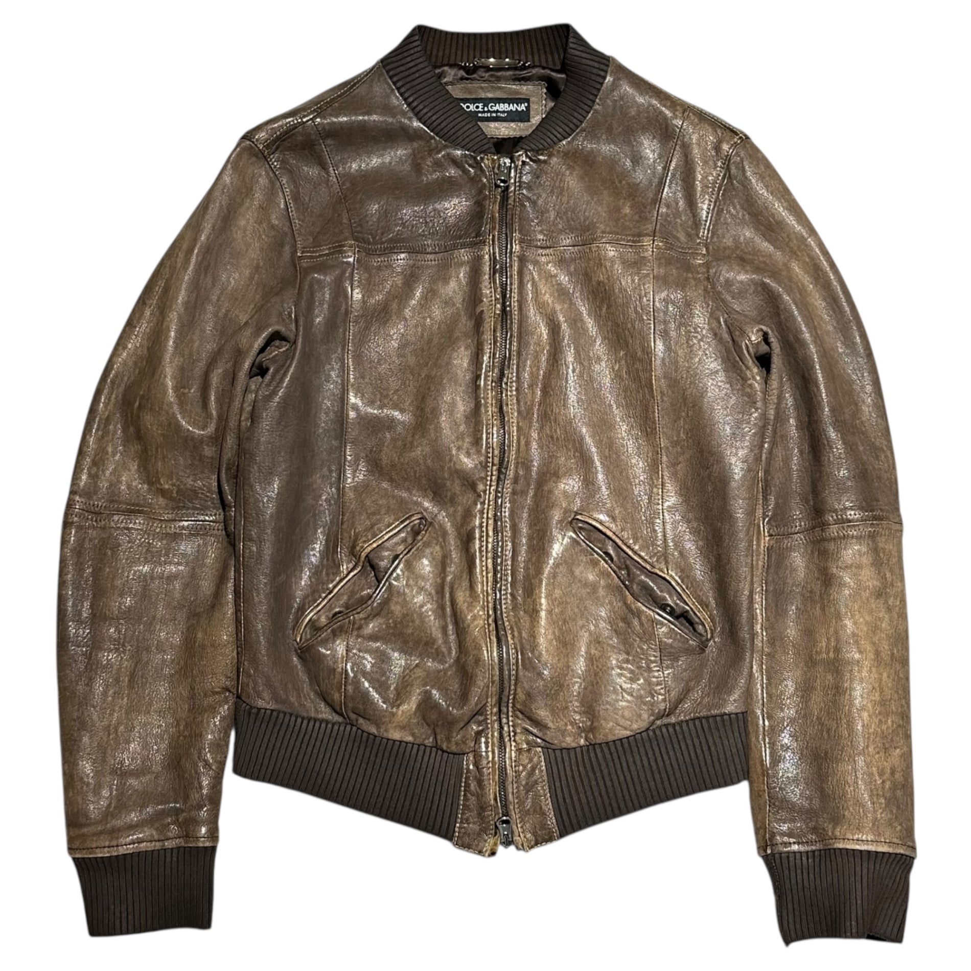 DOLCE&GABBANA(ドルチェ&ガッバーナドルガバ) Double Zip Lamb Leather Bomber Jacket ダブルジップ ラムレザー ボンバー ジャケット G9M97L FULSZ 46(S程度) ブラウン