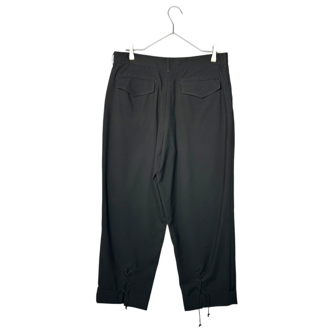 REGULATION Yohji Yamamoto(レギュレーション ヨウジヤマモト) 24SS Lace-up tapered wide slacks with lace-up hems 裾 レースアップ テーパード ワイド スラックス FS-P55-101 3(L程度) ブラック