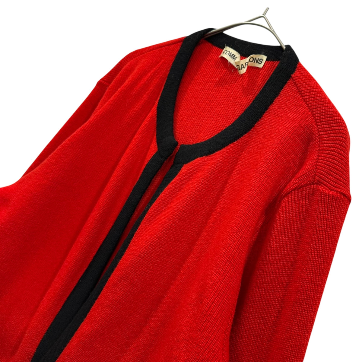COMME des GARCONS(コムデギャルソン) 1988 Red is Black Piping No-Collar Buttonless Knit Jacket パイピング ノーカラー ボタンレス ニット ジャケット GN-050150 FREE レッド×ブラック AD1988 80s アーカイブ レッドイズブラック期