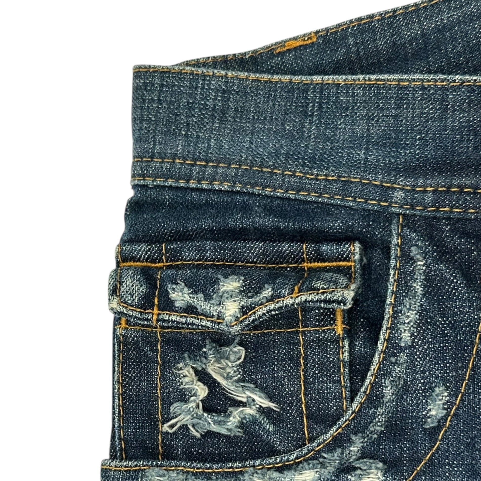 tricot COMME des GARCONS(トリココムデギャルソン) 05SS Damaged Back Flap Pockets Slim Denim Pants ダメージ加工 バック フラップ ポケット スリム デニム パンツ TO-P060 M インディゴ AD2004