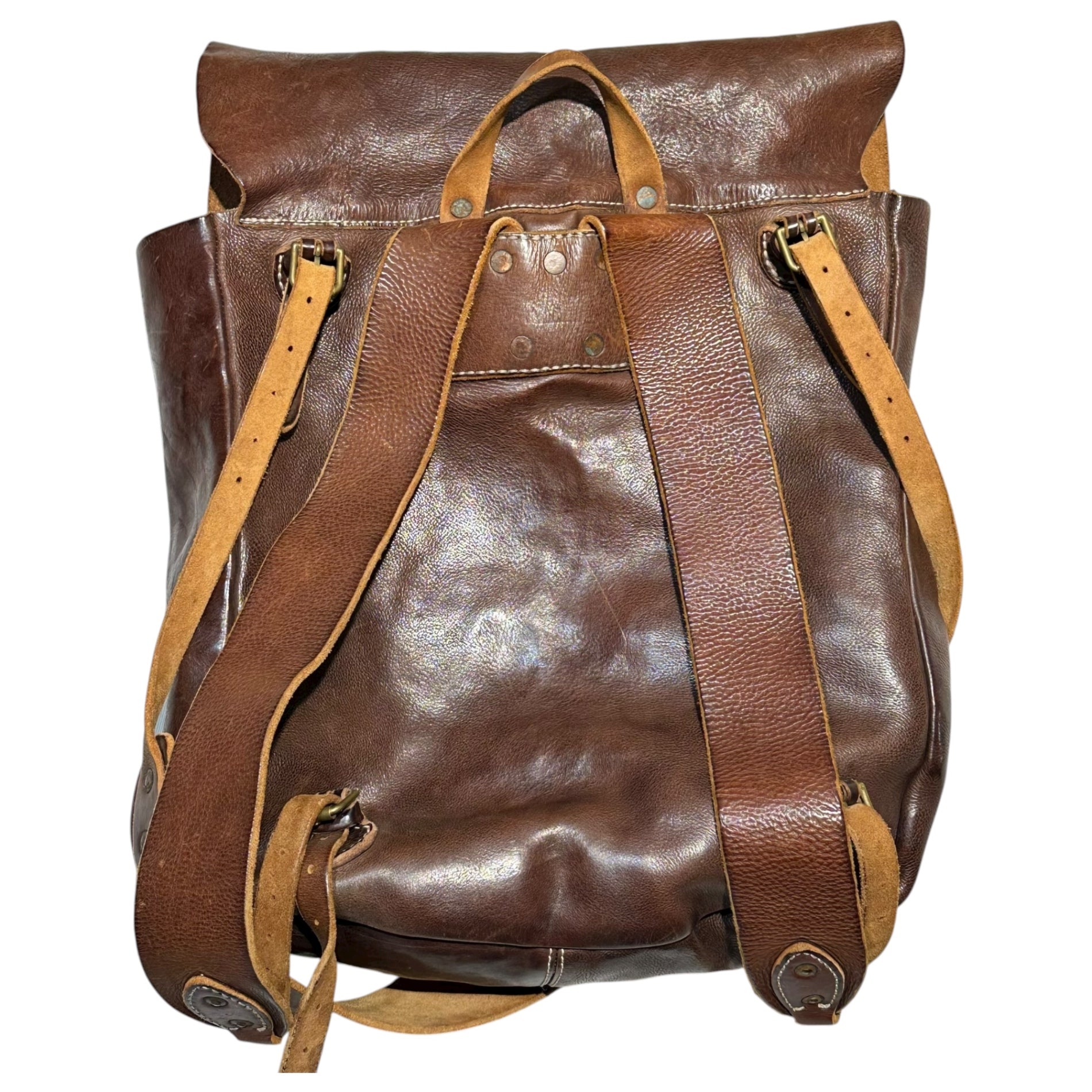 RRL(ダブルアールエル) Vintage-Processed Triple-Strap All-Leather Backpack Daypack ヴィンテージ加工 3連 ベルト オールレザー リュック デイパック ブラウン