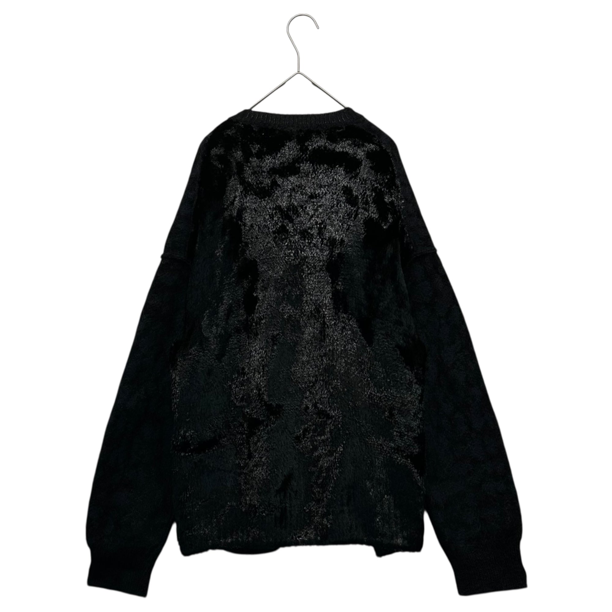 JUNYA WATANABE(ジュンヤワタナベ) 22AW Animal Print Velvet-Style Back Panel Crew Neck Knit アニマル柄 背面ベルベット風素材 切替 クルーネック ニット JJ-N041 S ネイビー×ブラック AD2022
