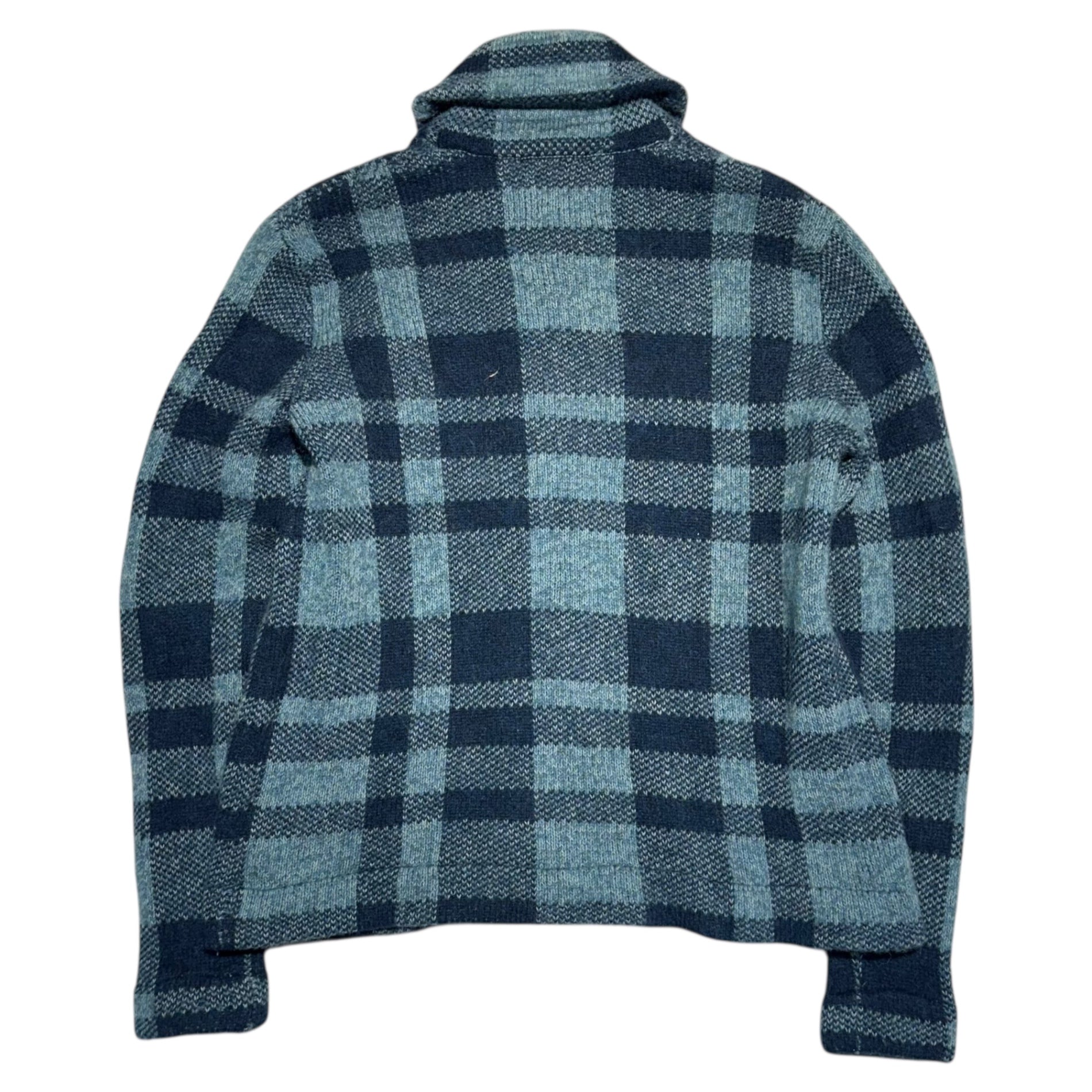 RRL(ダブルアールエル) Shetland Wool Shawl Collar Check Knit Cardigan シェットランドウール ショールカラー チェック ニット カーディガン L ブルー×ネイビー 海外購入品