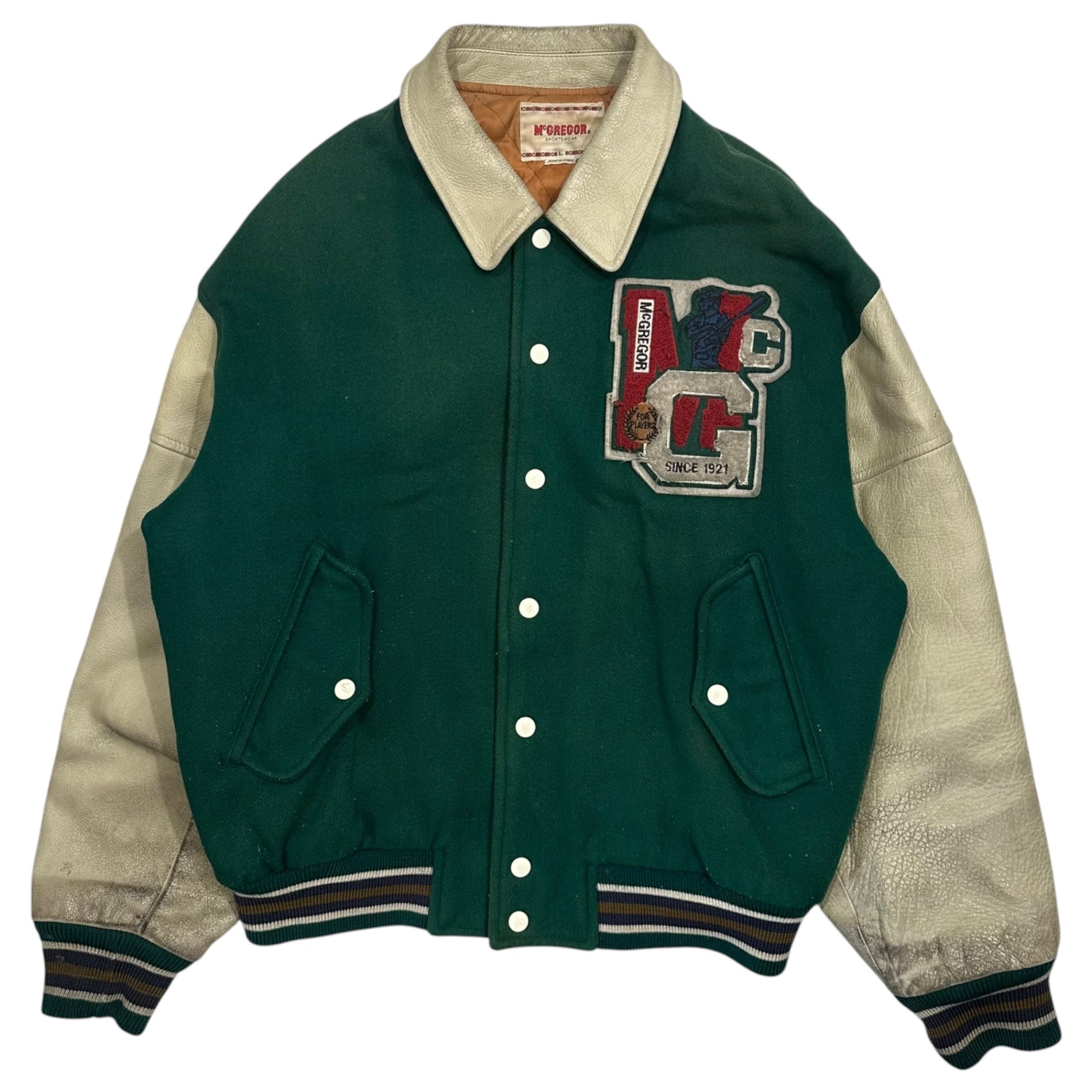 McGREGOR (マックレガー) 70's~80's Sleeve Leather Varsity Jacket 袖 レザー バーシティー ジャケット MM13-1615 M グリーン×アイボリー 70年代～80年代 スタジャン