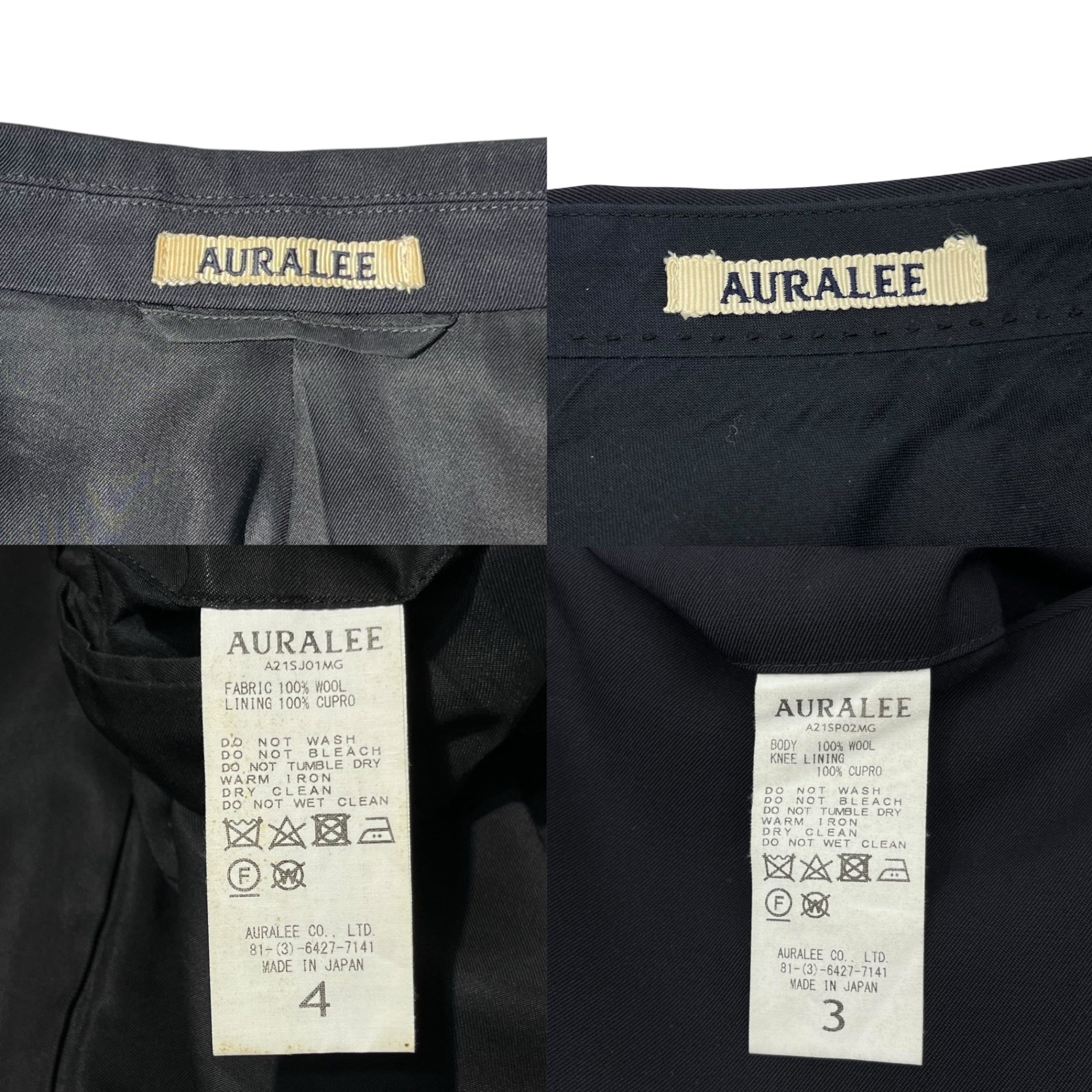 AURALEE(オーラリー) 21SS LIGHT WOOL MAX GABARDINE DOUBLE JACKET PANTS SETUP ライトウール マックス ギャバジン ダブル ジャケット パンツ セットアップ JKT:A21SJ01MG PT:3A21SP02MG JKT:4(M程度) PT:3(S程度) ネイビー