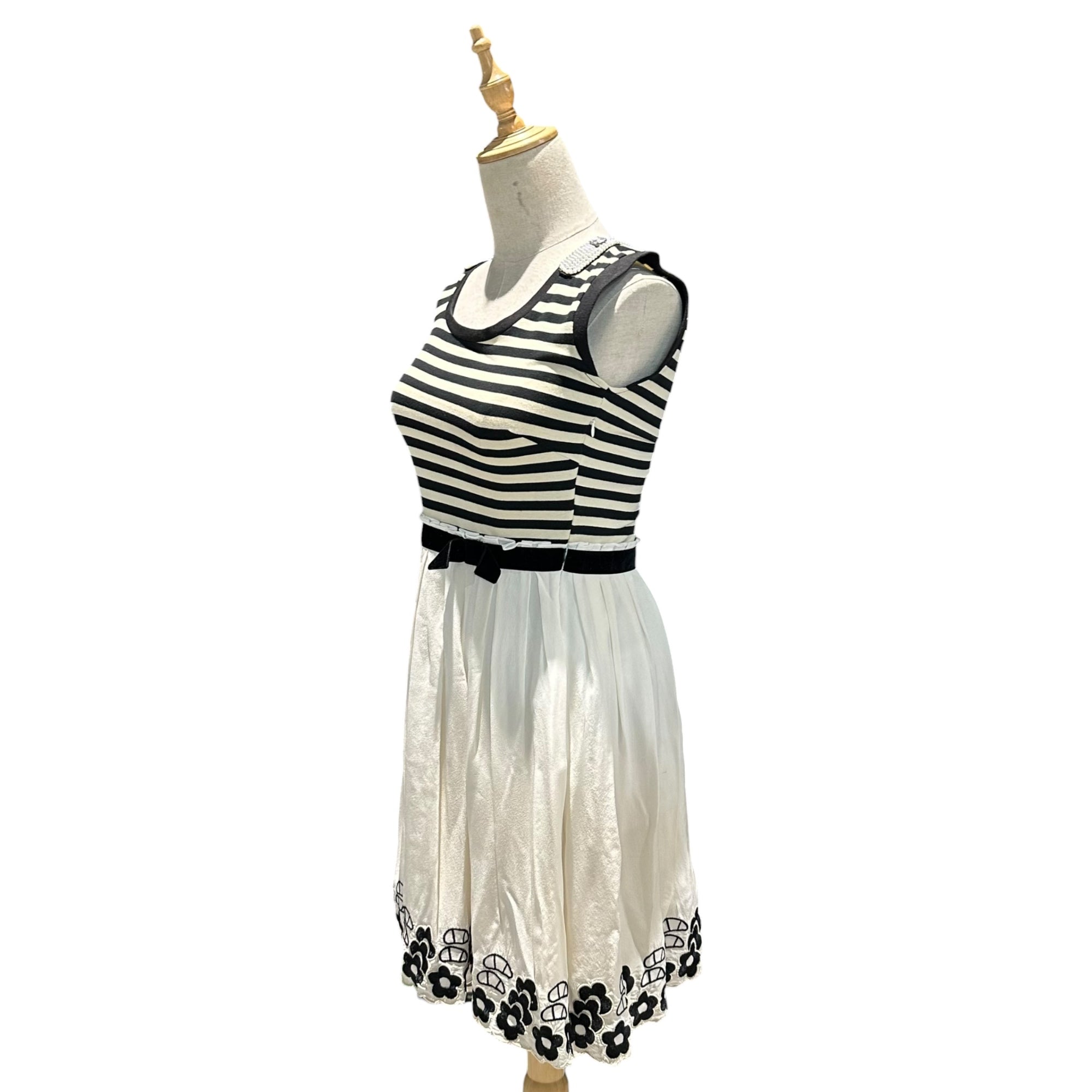 miu miu(ミュウミュウ) Eweled Sleeveless Dress ビジュー ドッキング ノースリーブ ワンピース 34 ベージュ×ブラック