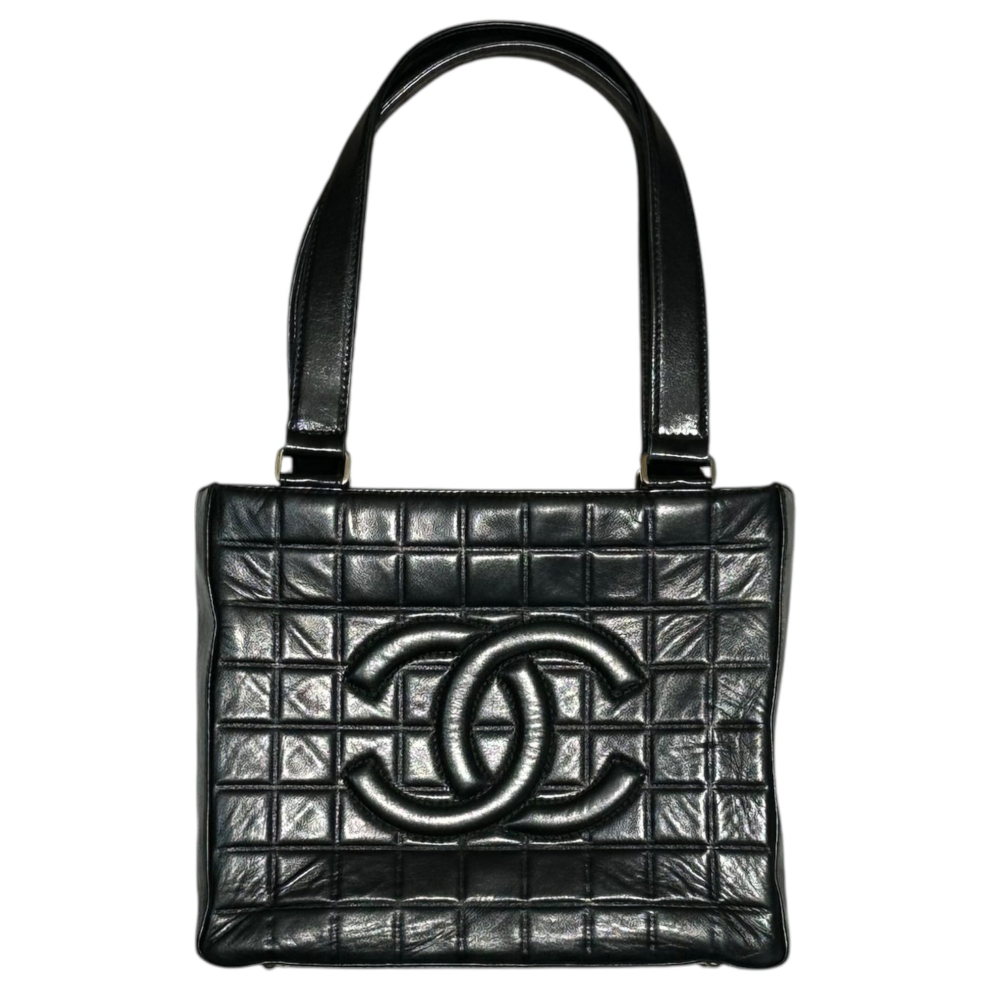 CHANEL(シャネル) 02's Vintage Chocolate Bar Stitch Lamb Leather Hand Tote Bag ヴィンテージ チョコバー ステッチ ラムレザー ハンド トートバッグ ブラック 7番台 7桁 2002年