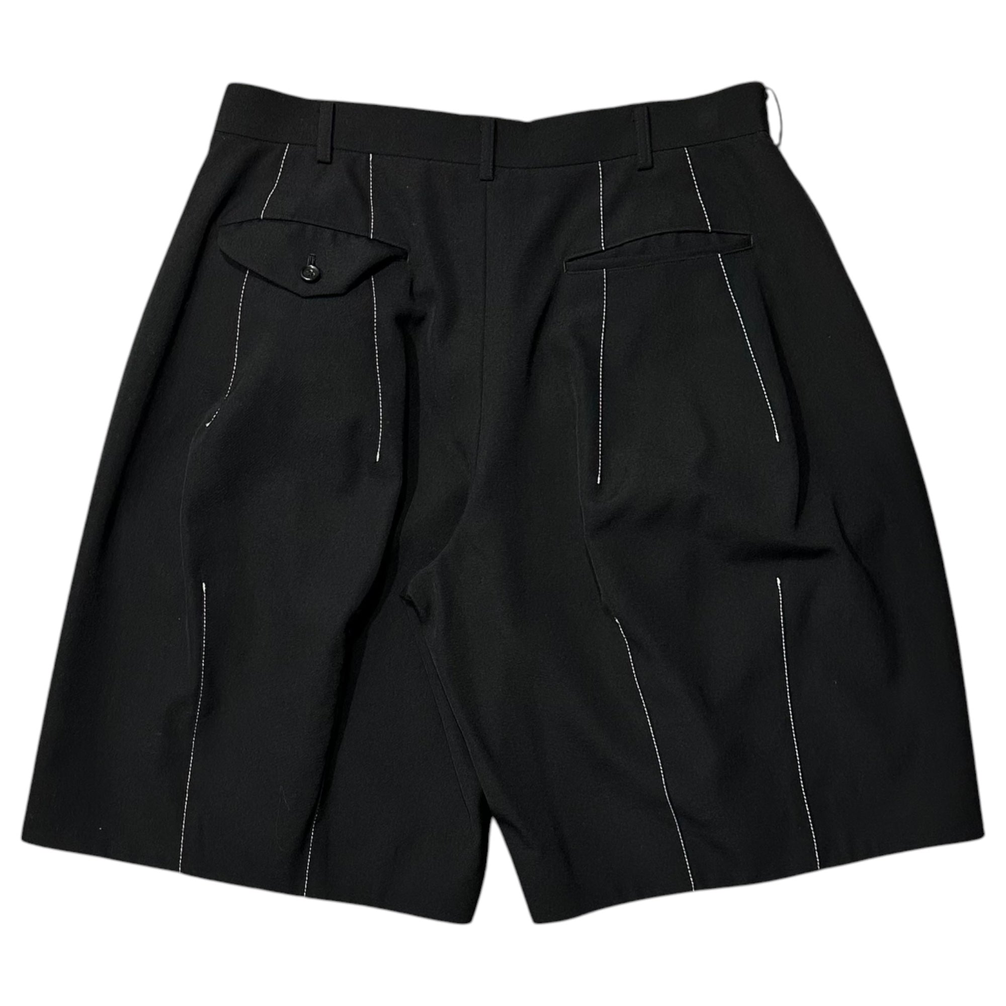 BLACK COMME des GARCONS(ブラックコムデギャルソン) 2024SS Wool Gabardine White-Stitched Wide Shorts ウールギャバジン ホワイトステッチ ワイド ショーツ 1M-P017 L ブラック AD2023 ショート ハーフ パンツ